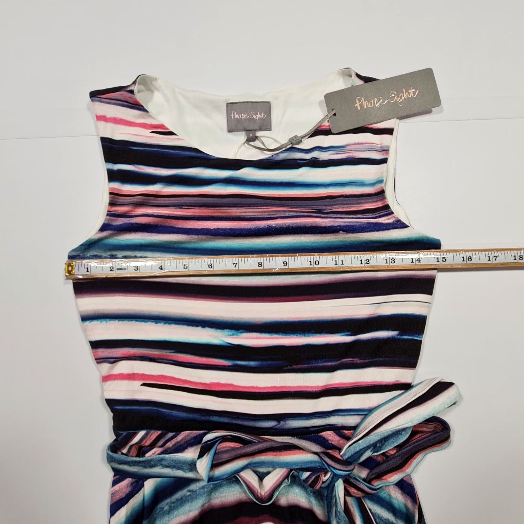 Vintage Phase Eight Womens Dress Maxi Sleeveless Purple Stripe Tie Belt Round Neck 8 UK Multicoloured Jersey Long Dress to Impress Size M / US 6-8 / IT 42-44 - 5 Thumbnail