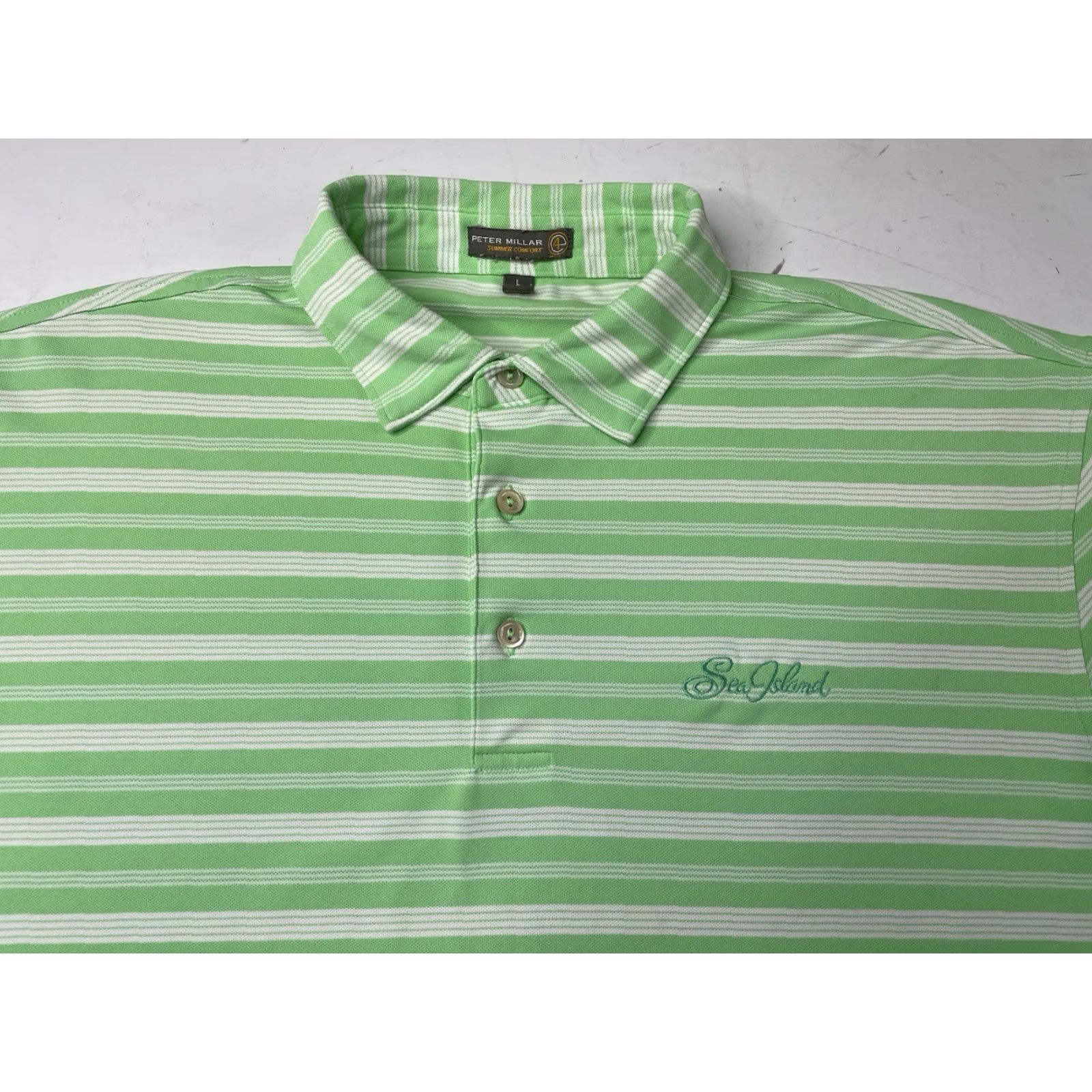 Peter Millar Peter Millar Summer Comfort Polo Shirt Mens Large Green Striped Golf Polo Shirt Size US L / EU 52-54 / 3 - 2 Thumbnail