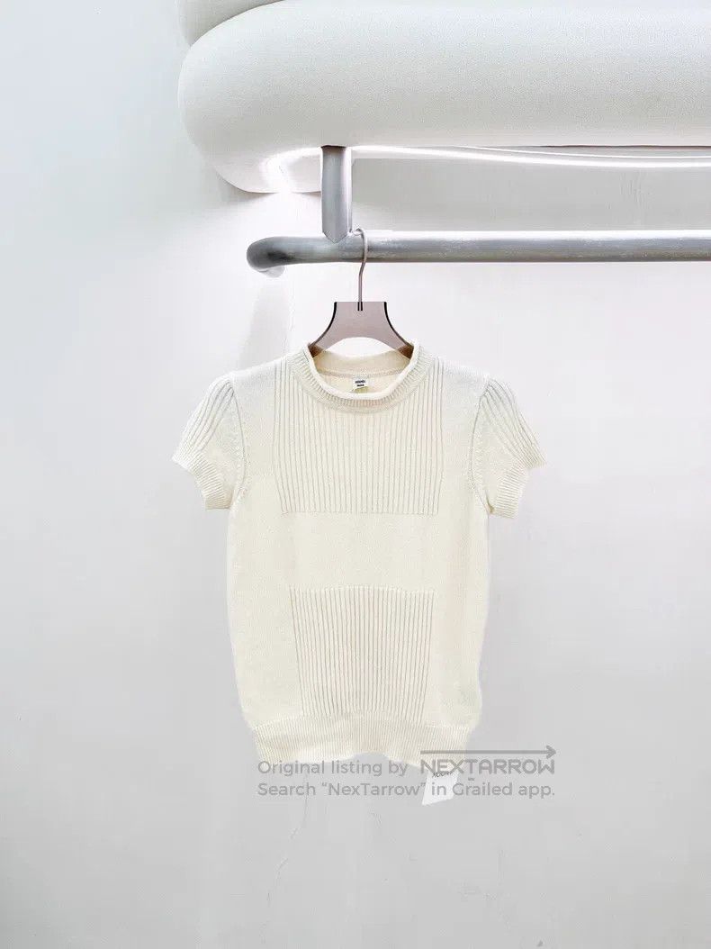 Hermes Hermes Beige Knitted Short-Sleeve Top Size XXS / US 00 / IT 34 - 1 Thumbnail