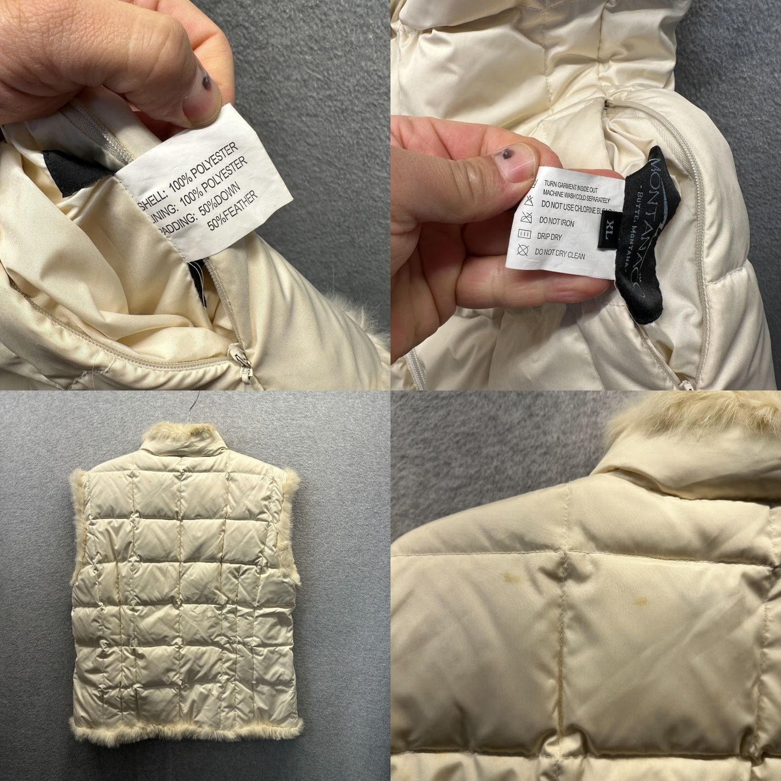 Vintage Montanaco Vest Womens XL Ivory Down Puffer Zip Sleeveless 80s 90s Fur Quilted Size XL / US 12-14 / IT 48-50 - 9 Thumbnail