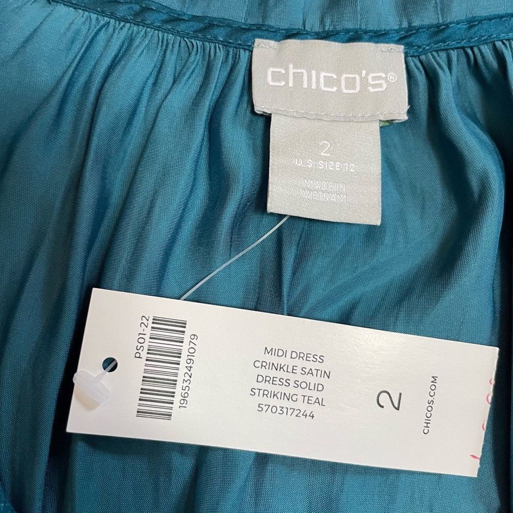 Chicos NWT New $149 Chico's Crinkle Pleat Midi Teal Dress Size 2 U Size L / US 10 / IT 46 - 7 Thumbnail