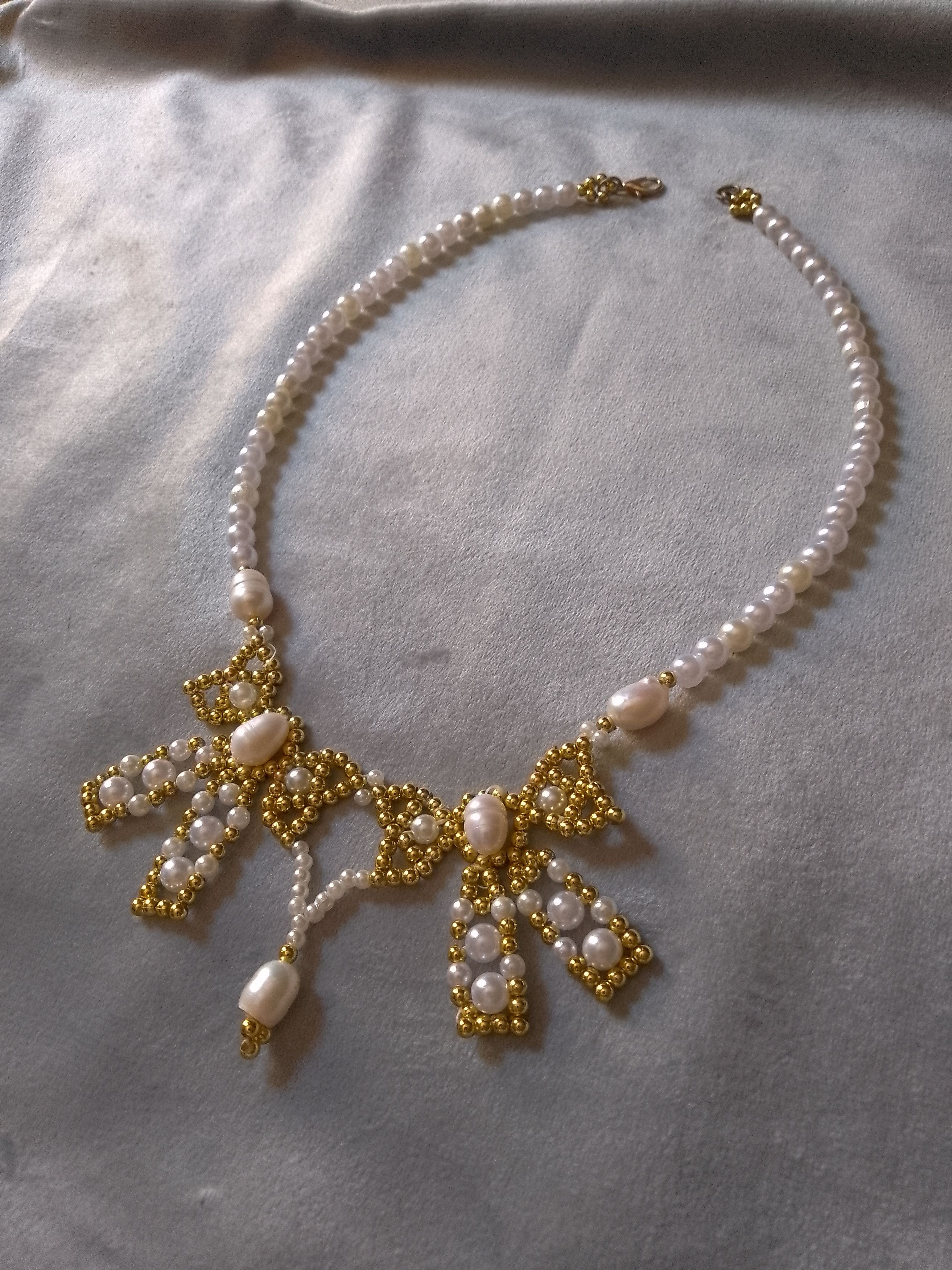 Handmade Pearls necklace with Golden flakes freshwater pearls Size ONE SIZE - 2 Thumbnail