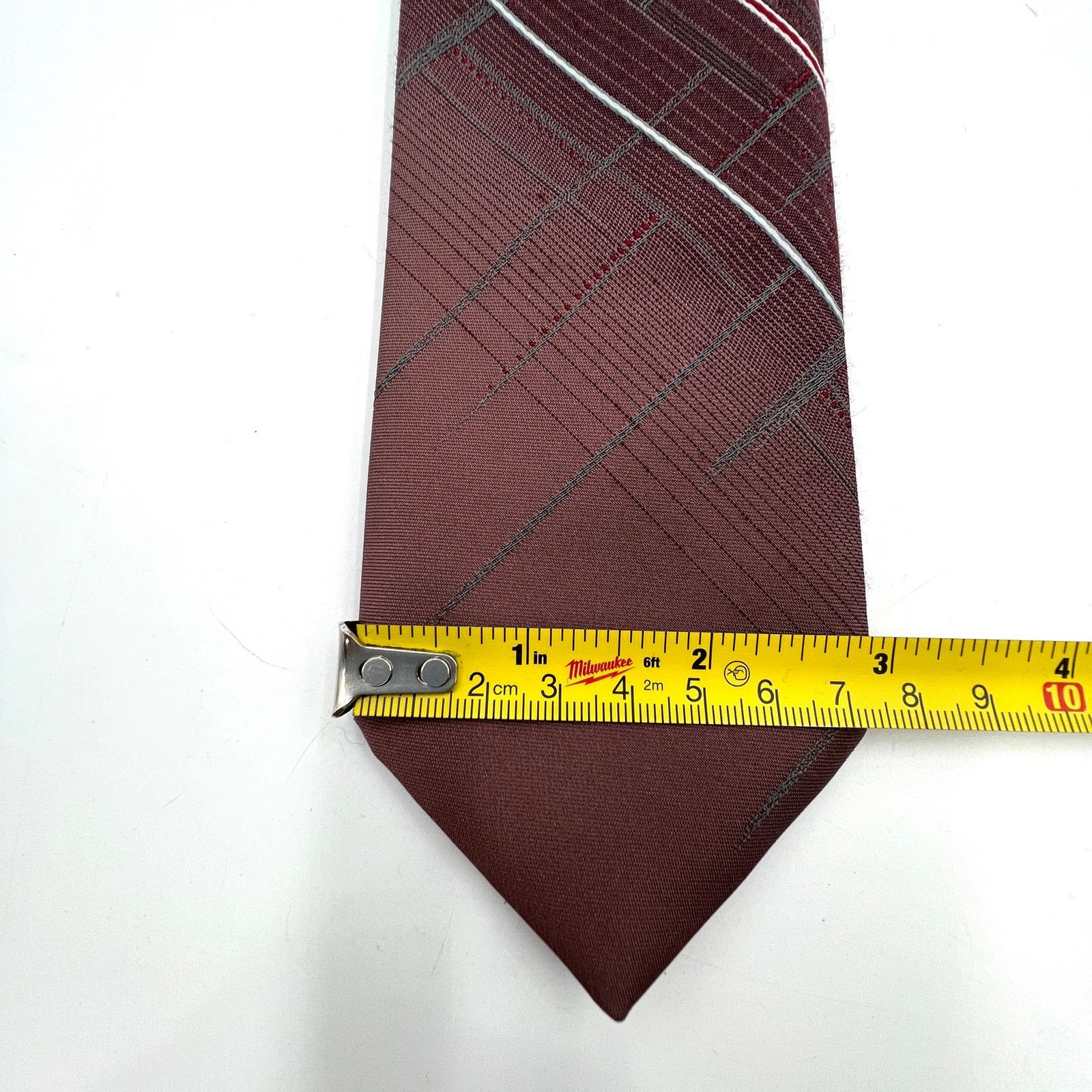 Paco Rabanne × Vintage Vintage 80s Paco Rabanne Stripe & Ombre Silk Tie Gray Red Size ONE SIZE - 5 Thumbnail