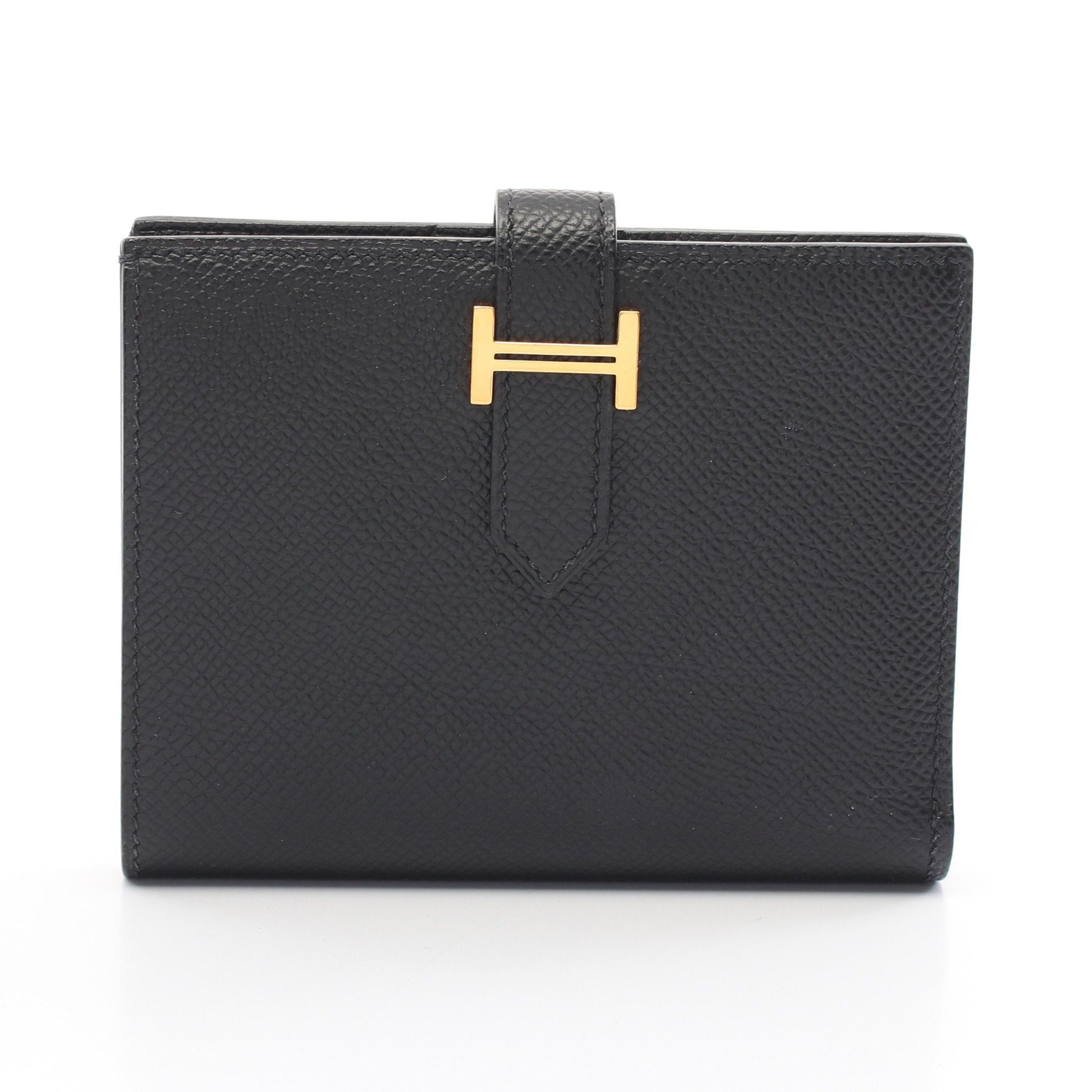 Hermes Hermes Bearn Compact Bi-Fold Wallet Veau Epsom Black Gold Hardware Z Stamp Size ONE SIZE - 1 Thumbnail