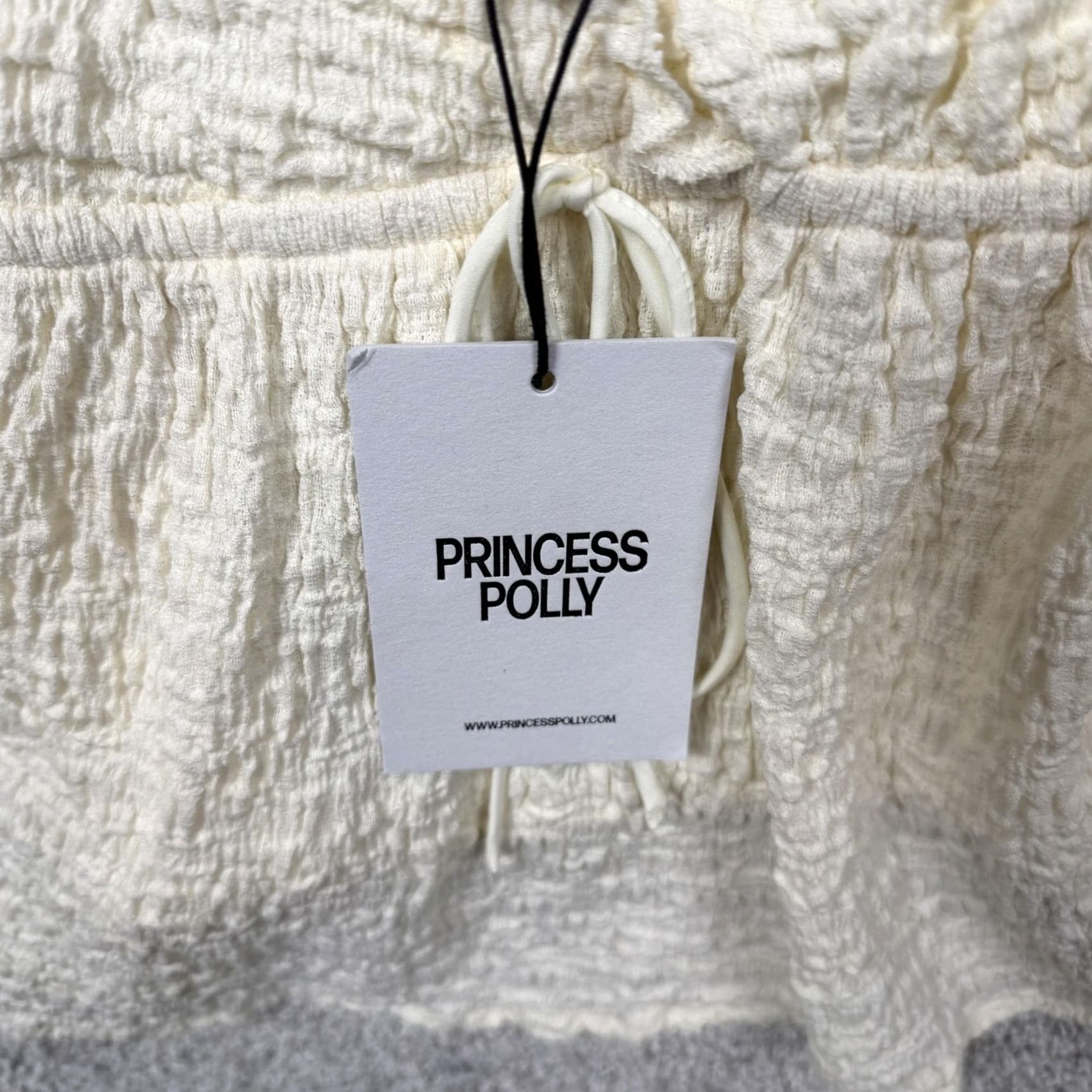 PRINCESS POLLY Princess Polly Kellan Top Cream White Textured Woven Camisole Tank V-Neck Spaghetti Straps Crop Casual Summer Women's 8 Size M / US 6-8 / IT 42-44 - 4 Thumbnail