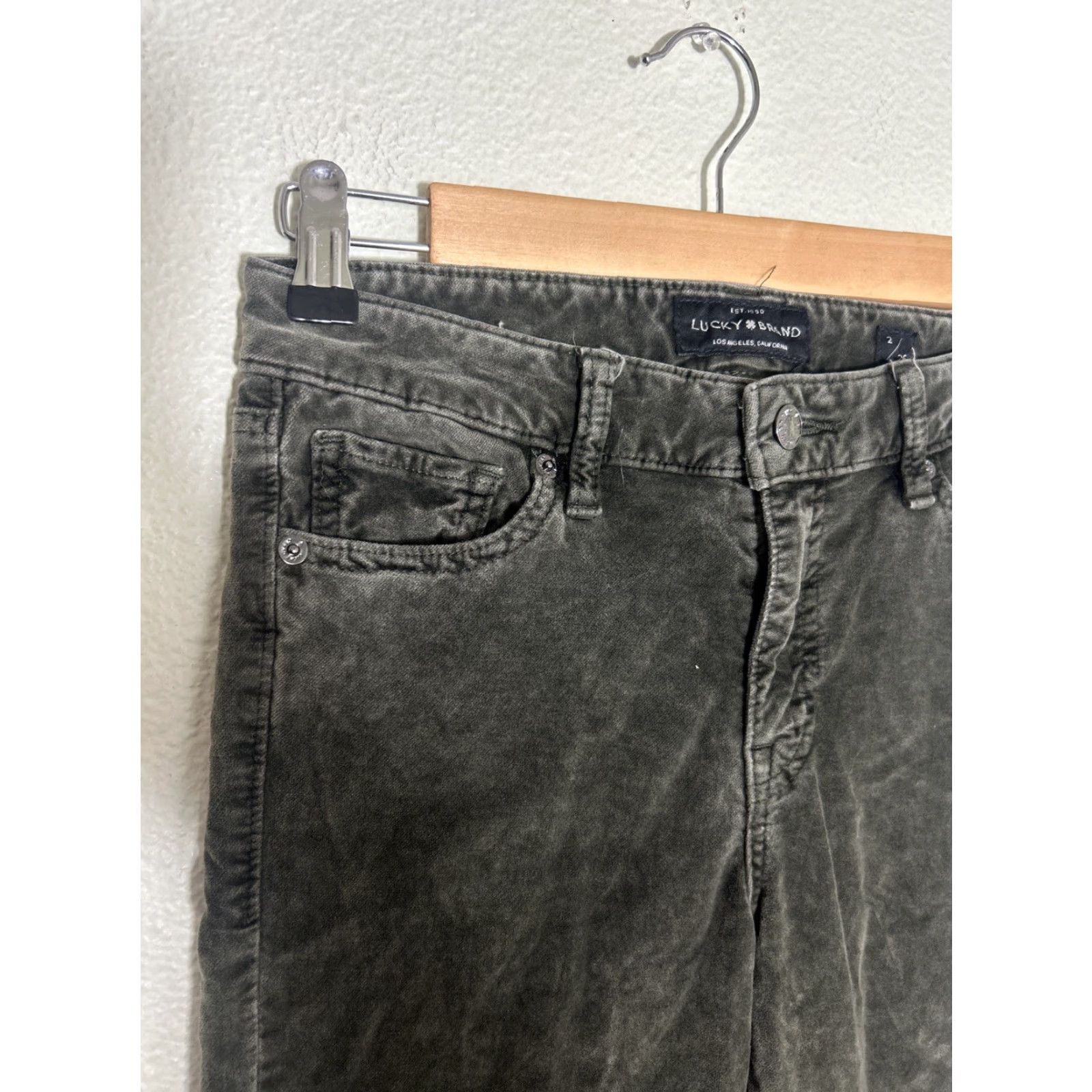Lucky Brand LUCKY BRAND Olive Mottled Crushed Velvet AVA SUPER SKINNY Jeans 2/26 Women Regular Zip 29in Inseam Khaki Green Size 26" / US 2 / IT 38 - 4 Thumbnail