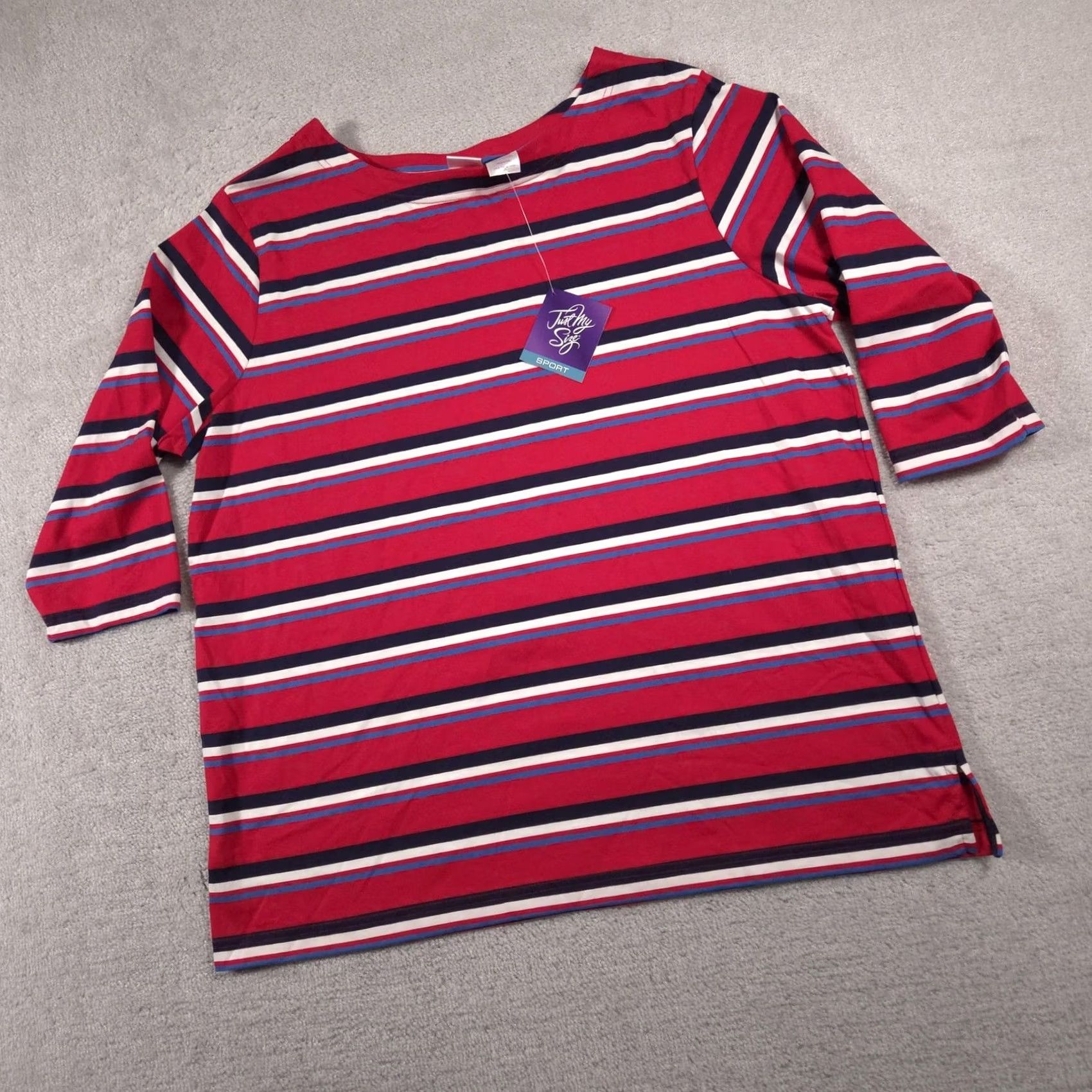 Vintage Just My Size Shirt Womens 18/20 Red Striped 3/4 Sleeve Boat Neck JMS Shirt Women Plus Size Red Striped 3/4 Sleeve Boat Neck JMS Size XXL / US 16-18 / IT 52-54 - 2 Thumbnail