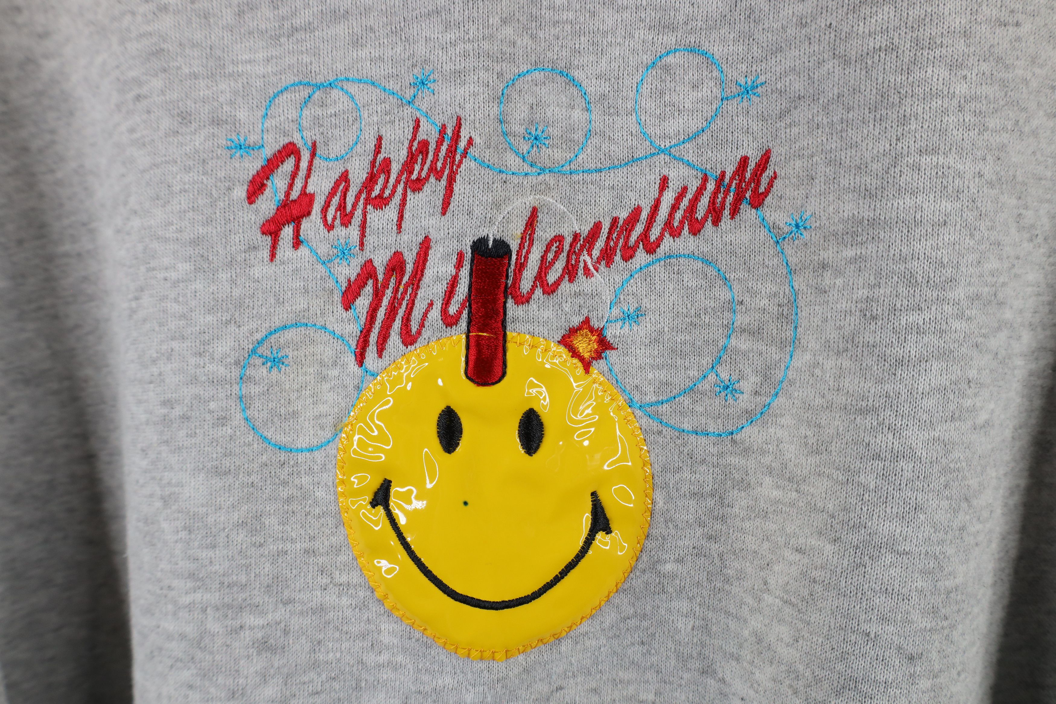 Vintage Vintage Y2K 2000 Millennium Smiley Face Sweatshirt Gray Size US XL / EU 56 / 4 - 4 Thumbnail