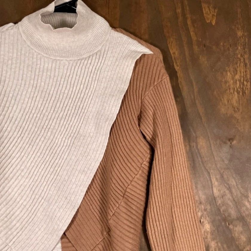 Express Express Womens Sweater XS Tan Brown Crossover Front Mock Neck Long Sleeve Size XS / US 0-2 / IT 36-38 - 5 Thumbnail