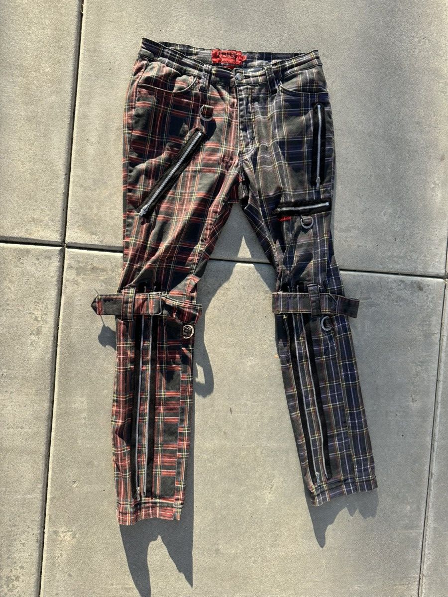 SPLIT LEG BONDAGE PANT PRPL RED PLAID