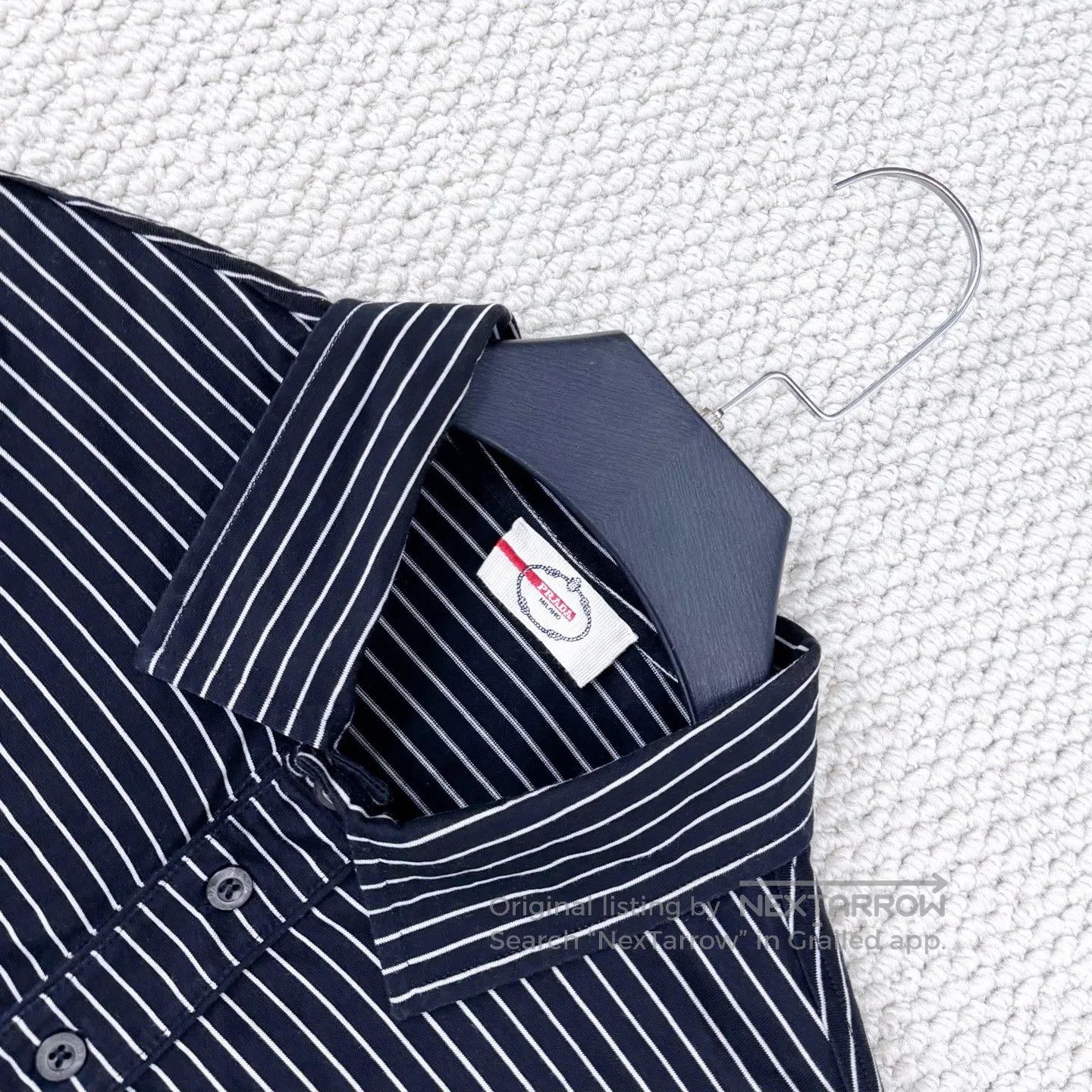 Prada Prada Black and White Striped Logo Lettering Polo Short Sl Size US L / EU 52-54 / 3 - 3 Thumbnail