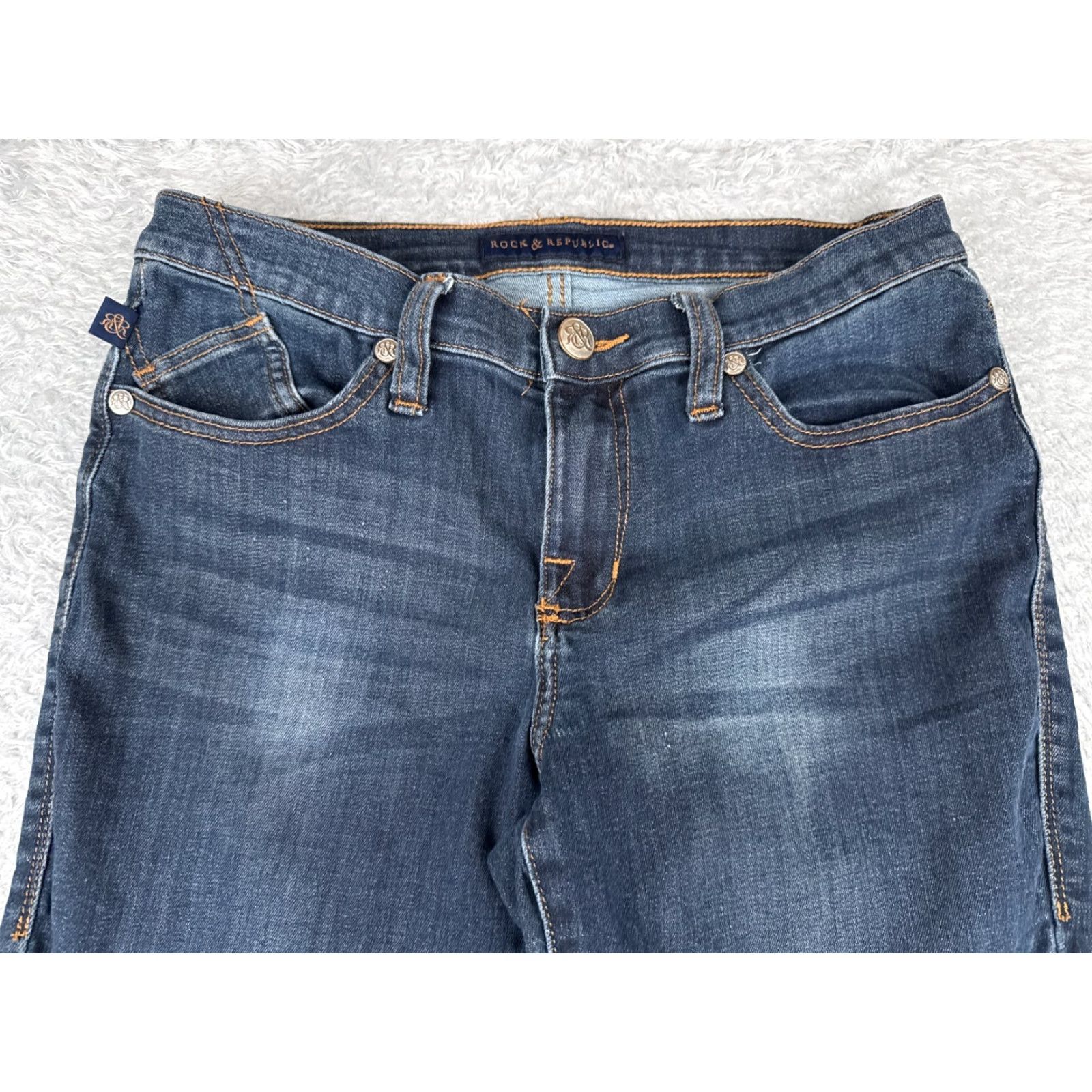 Vintage VINTAGE Rock & Republic Jeans Woman 10 Blue Denim Kasandra Flared Low Rise 29x32 Mens? Ladies? Size 32" / US 10 / IT 46 - 4 Thumbnail