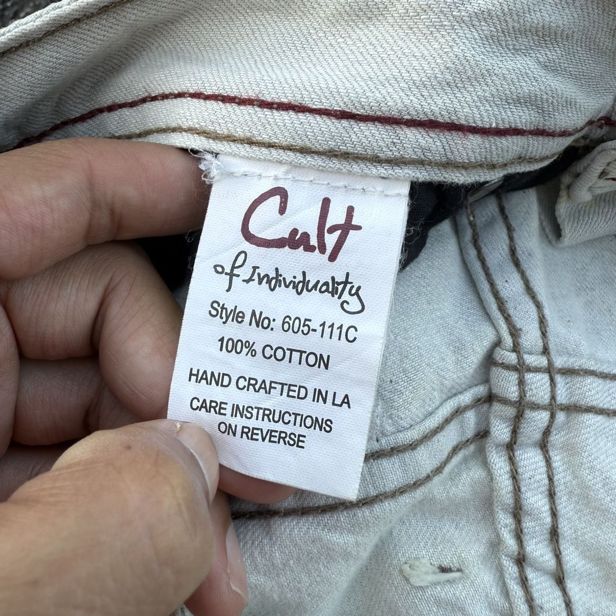 Cult Of Individuality VTG FLARE CULT OF INDUALITY WHITE YELLO JEAN DENIM PANTS Size US 33 - 14 Thumbnail