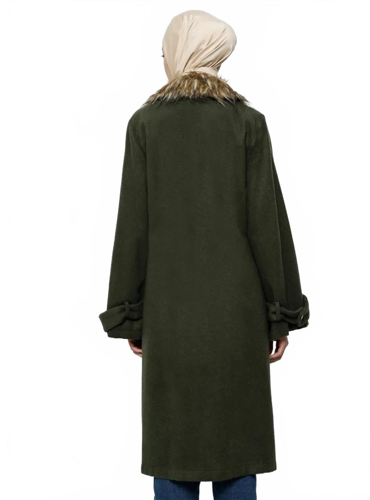 The Unbranded Brand Women's Long Dark Green Coat with Faux Fur Collar Size XL / US 12-14 / IT 48-50 - 6 Thumbnail