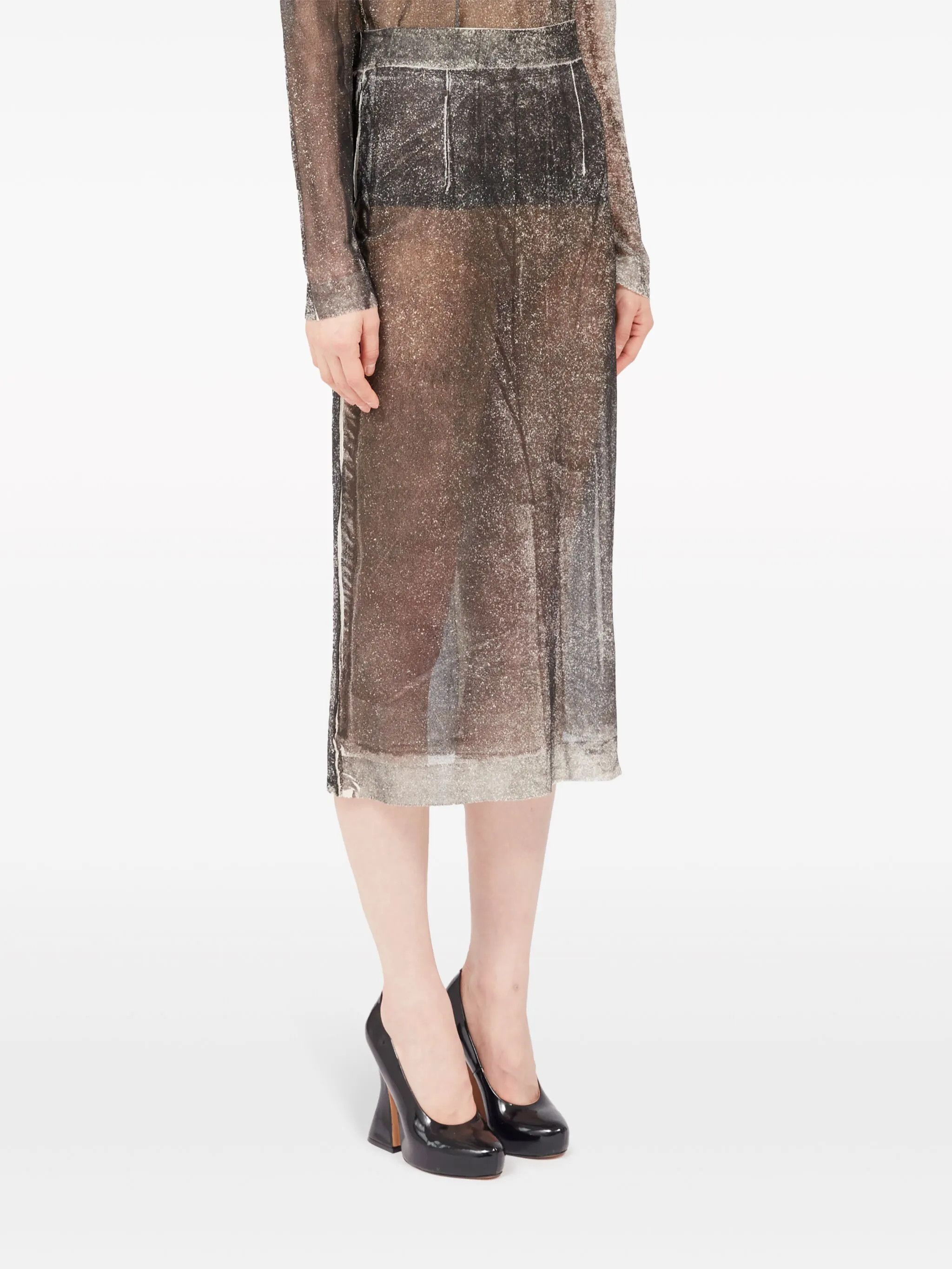 Maison Margiela oc11z1025 Serigraphic-print Silk Skirt in Black/Light Grey Size 27" / US 4 / IT 40 - 3 Thumbnail