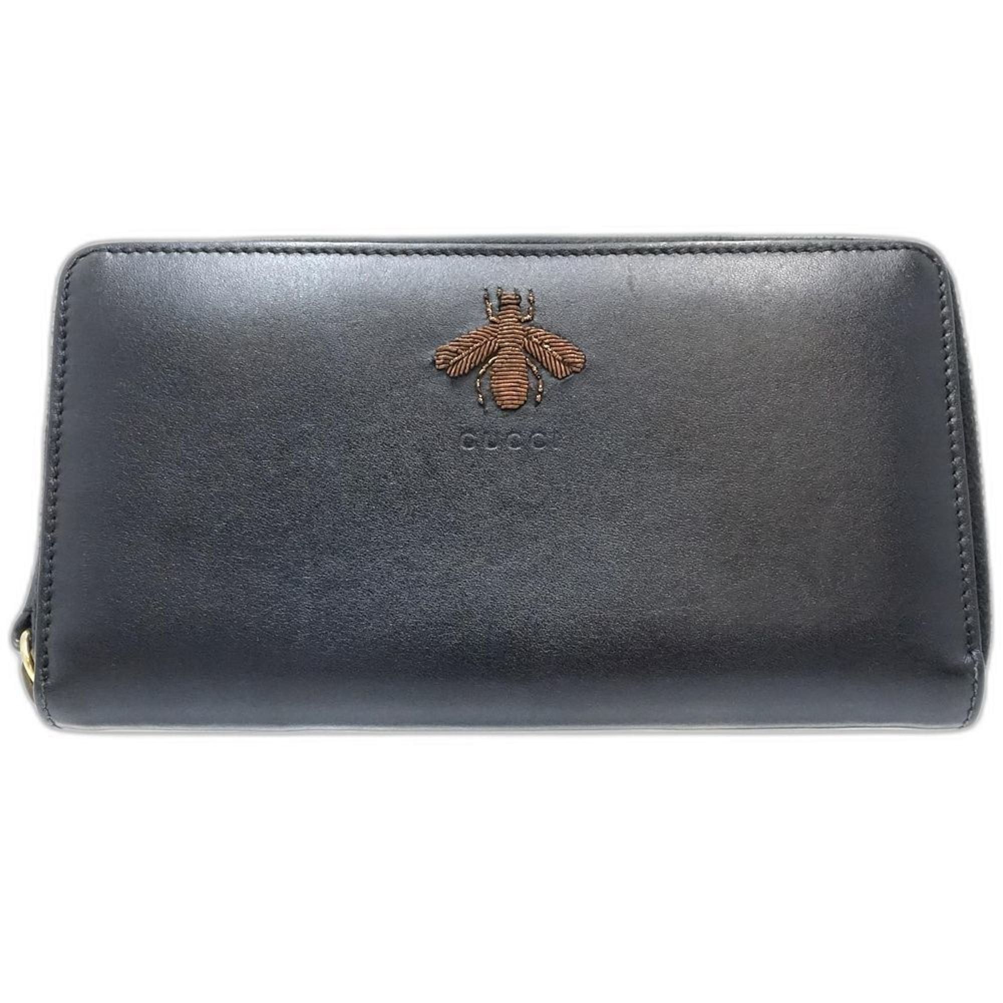 Gucci GUCCI Animalier BEE Round Zip Wallet (428747) in Black Leather, Women's, 181800 Size ONE SIZE - 1 Thumbnail