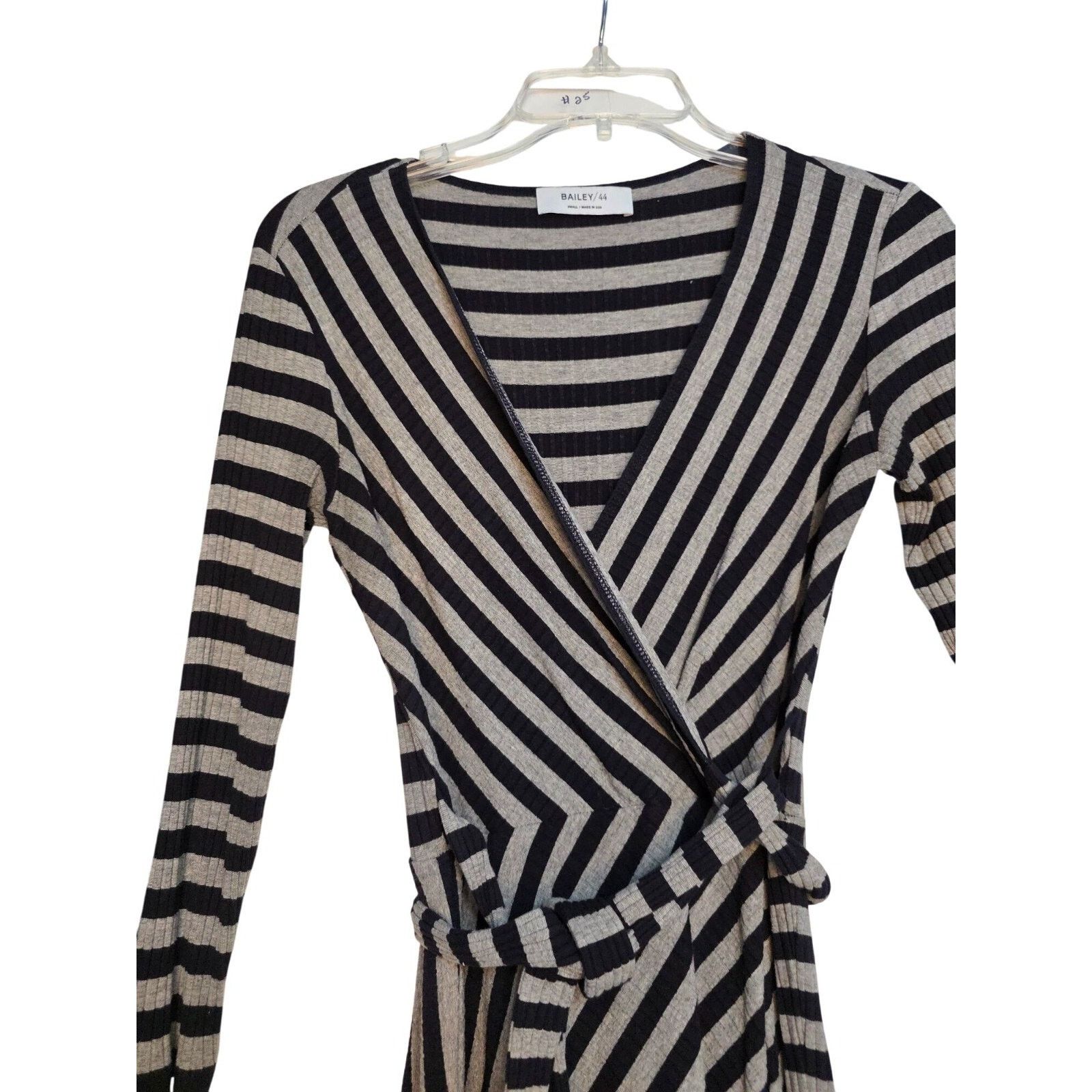 Bailey 44 Bailey Black & Tan Striped Wrap Dress With Long Sleeves Size S / US 4 / IT 40 - 8 Thumbnail