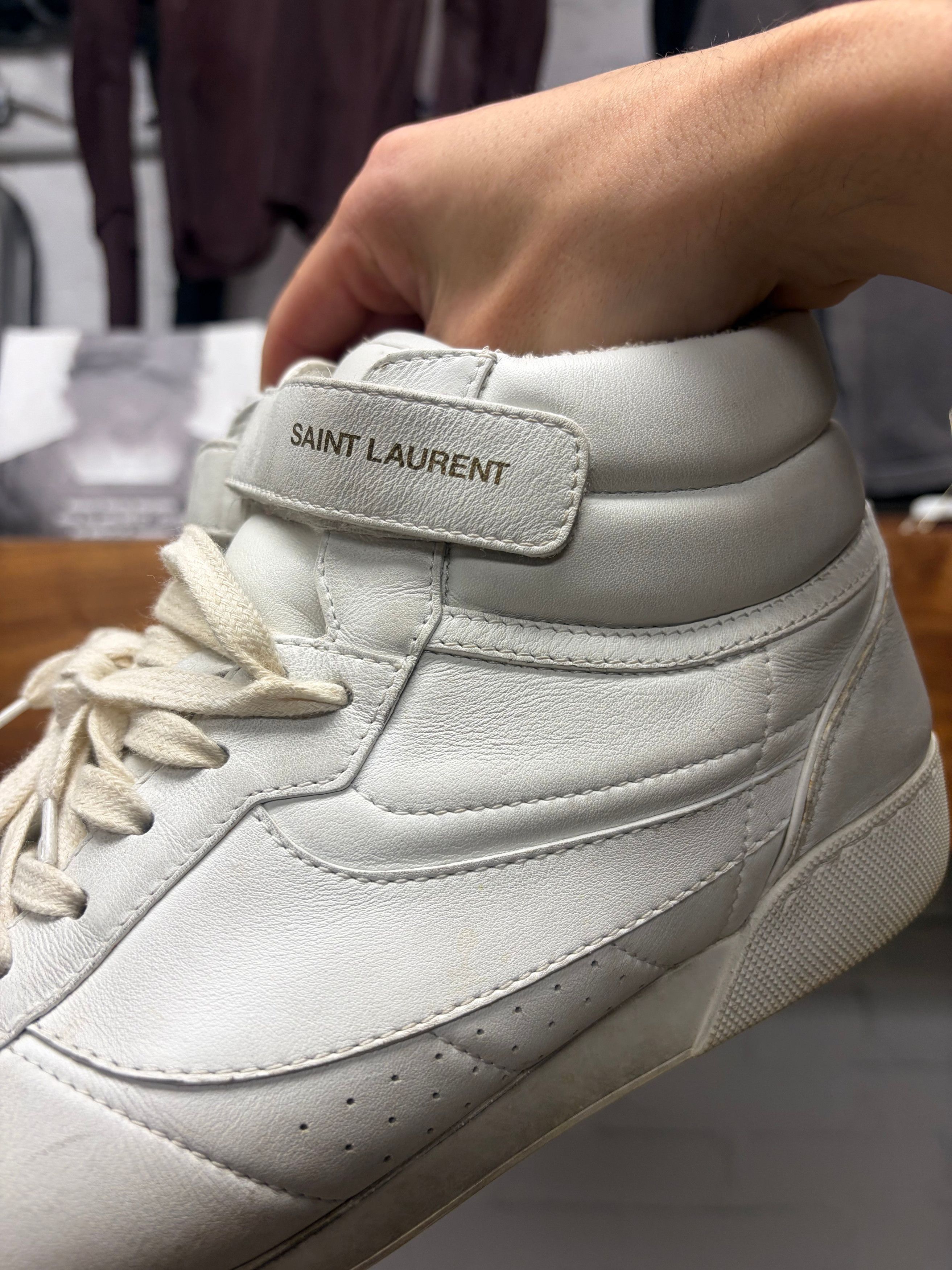 Saint Laurent Paris ‘Lenny’ Optic White Leather Mid-Top Sneakers Size US 7 / EU 40 - 2 Thumbnail