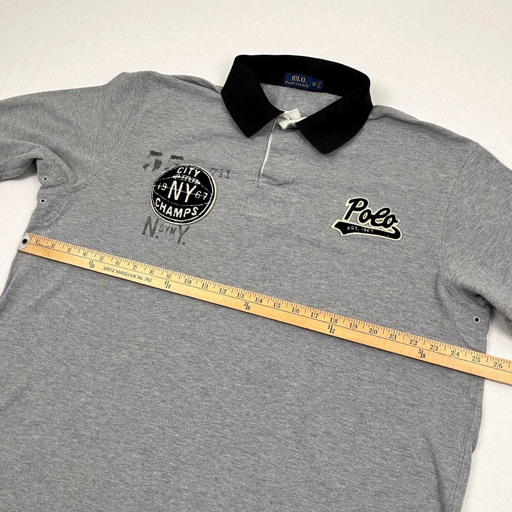 Polo Ralph Lauren VINTAGE Polo Ralph Lauren Rugby Shirt Mess Mens 2XLT Tall Gray NYC City Champs USA Size US XXL / EU 58 / 5 - 7 Thumbnail