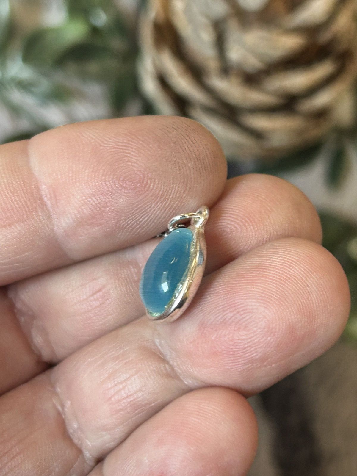 Handmade Handcrafted raindrop blue cat eye glass pendant necklace Size ONE SIZE - 6 Thumbnail