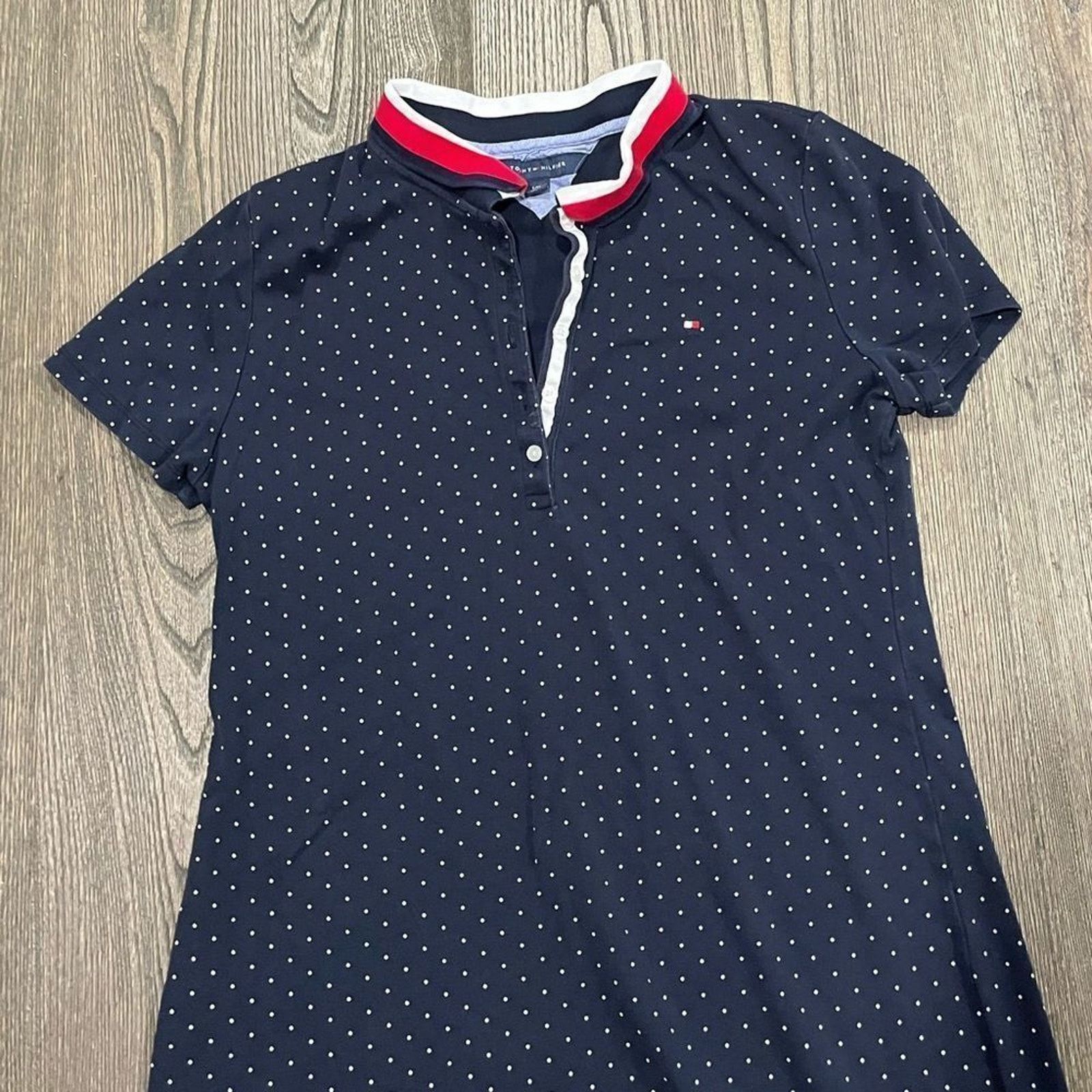 Tommy Hilfiger Tommy Hilfiger Dress Polo Polka Dot Short Sleeve Button Sz L Size L / US 10 / IT 46 - 3 Thumbnail