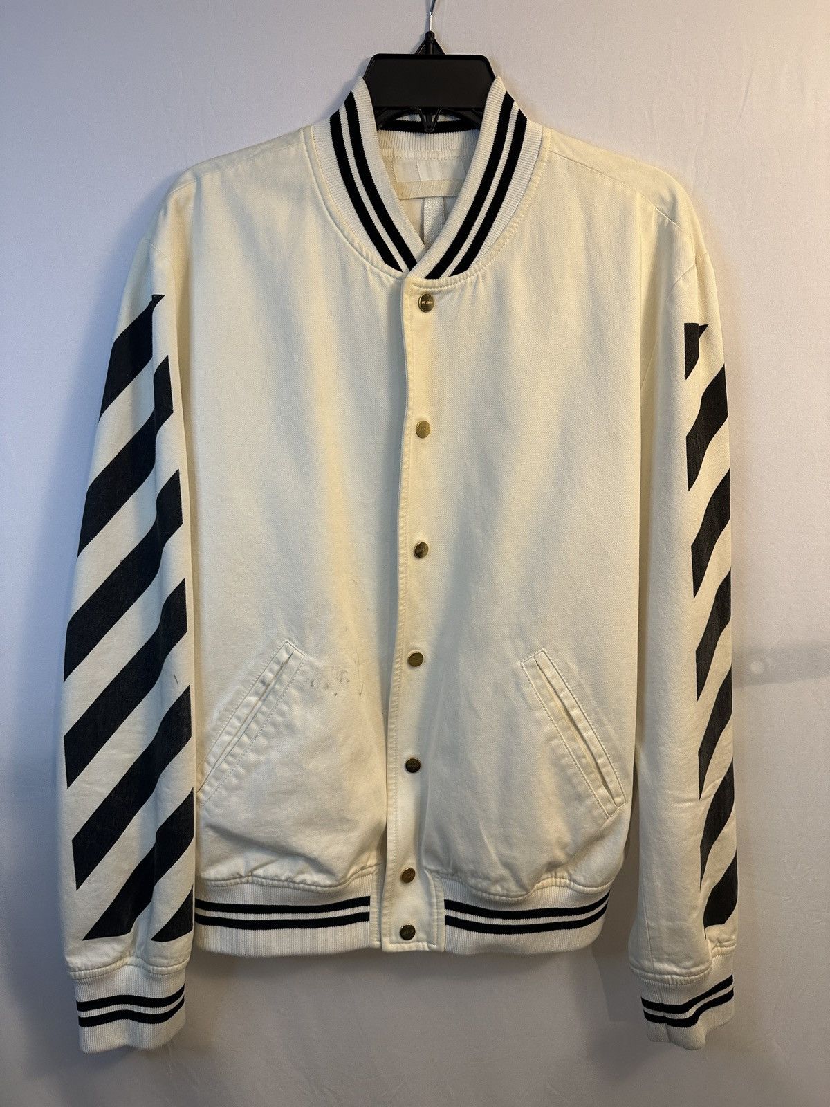 Off-White RARE Off White “Blue Collar” Varsity Jacket | Grailed