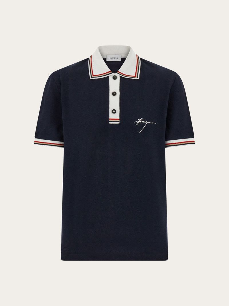 Salvatore Ferragamo o1s1rm0126 Two-Tone Polo Shirt in Navy Blue Size S / US 4 / IT 40 - 1 Thumbnail