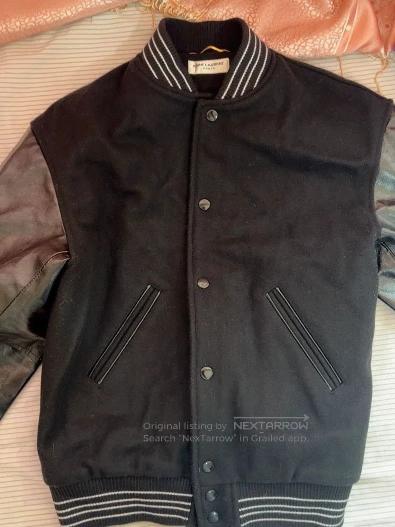 Saint Laurent Paris Saint Laurent Leather Sleeve Varsity Jacket. Size US XS / EU 42 / 0 - 8 Thumbnail