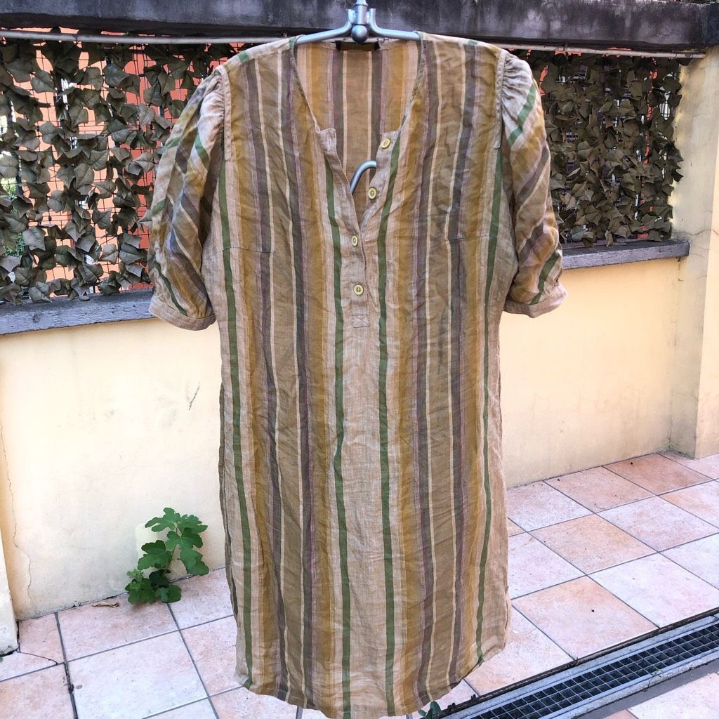 Luisa Spagnoli Linen Italian Dress in Neutral Stripes Size