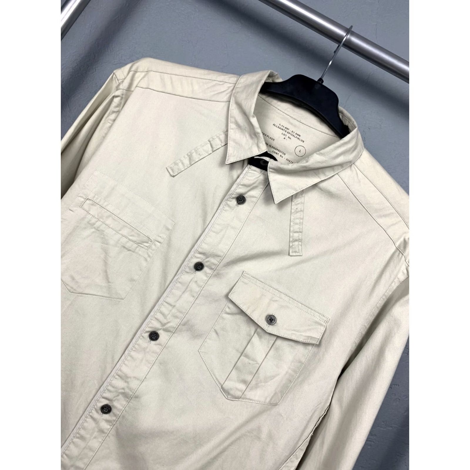 Allsaints VINTAGE AllSaints Shirt Spector Long Sleeve Oxford Mens L Beige Size US L / EU 52-54 / 3 - 2 Thumbnail