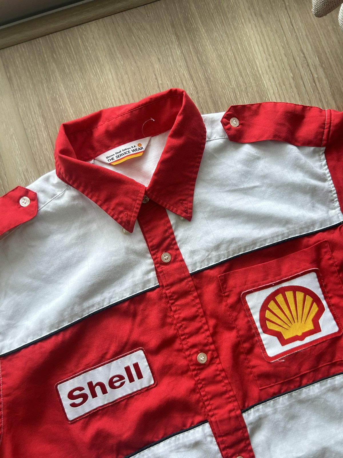 Vintage Vintage Shell Japan Work Shirt Mechanic Racing Uniform Size US L / EU 52-54 / 3 - 3 Thumbnail