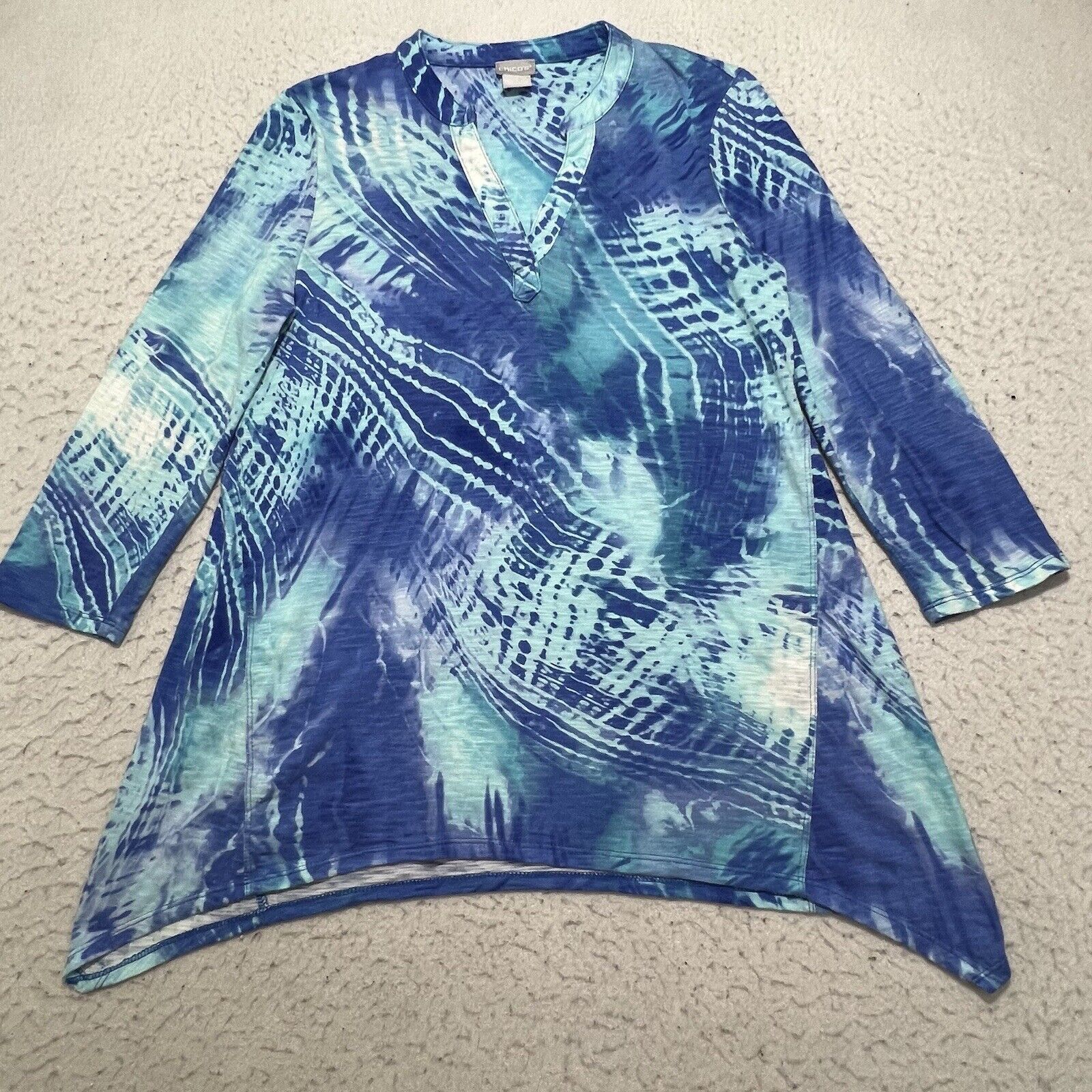 Chicos Chico's Women's Small Long Sleeve V-Neck Blue Patterned Top Size S / US 4 / IT 40 - 1 Thumbnail