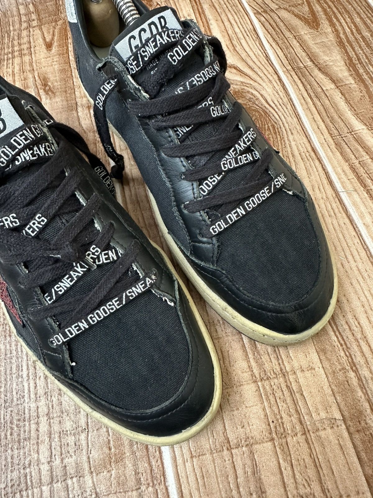 Golden Goose Golden Goose Ballstar Black Leather & Canvas Low Tops Size US 6 / EU 39 - 11 Thumbnail