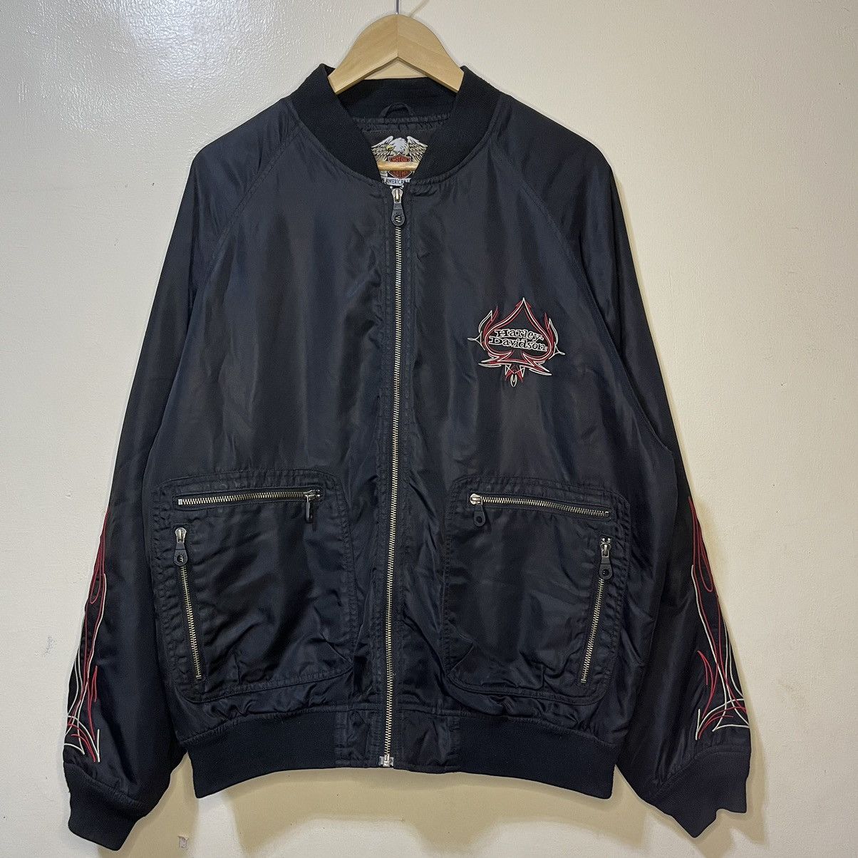 Harley Davidson 1990's Harley Davidson Custom Speed Flame Varsity Jacket Size US L / EU 52-54 / 3 - 1 Thumbnail