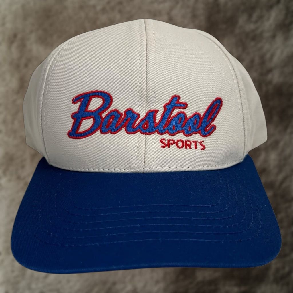 Vintage Barstool Sports Retro Script SnapBack Baseball Hat Cap Beige Navy Embroidered Size ONE SIZE - 1 Thumbnail