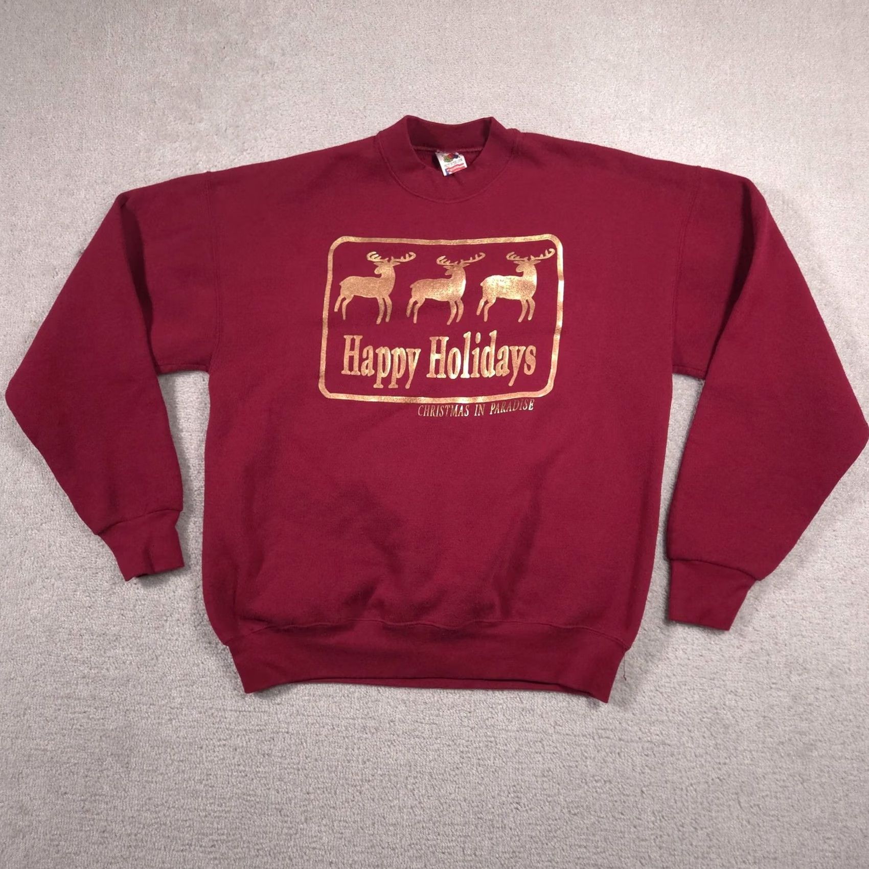Fruit Of The Loom VINTAGE Fruit of the Loom Sweatshirt Mens XL Red Happy Holidays Reindeer 90s Size US XL / EU 56 / 4 - 2 Thumbnail