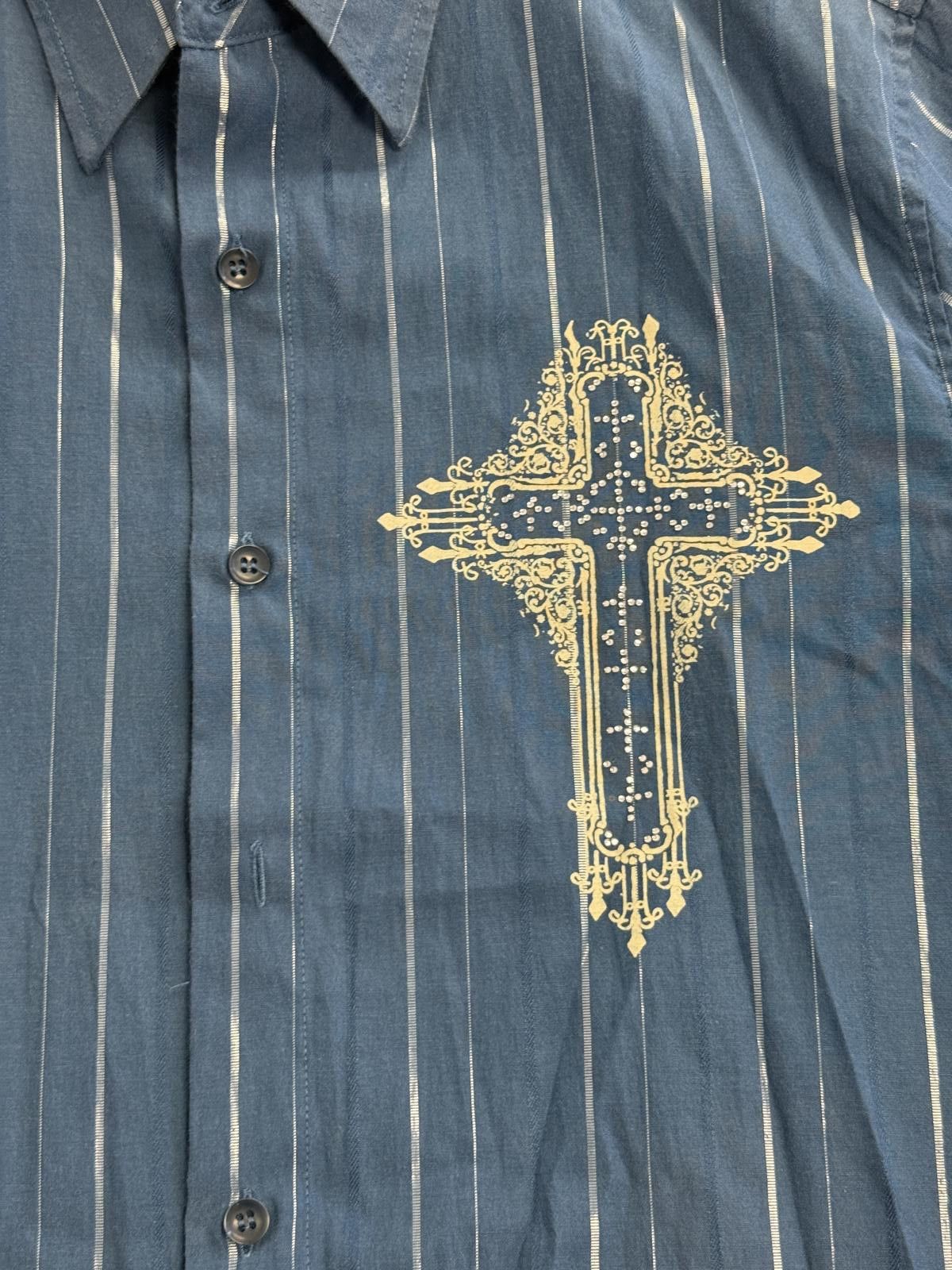 Designer Cowboy Cross Western Wear Button Up Silver Pin Stripes - L Size US L / EU 52-54 / 3 - 5 Thumbnail