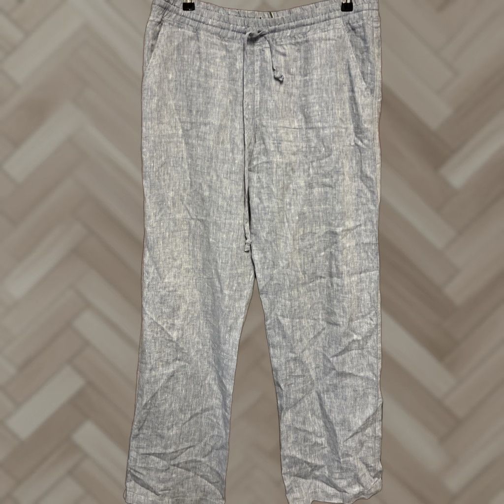 Vintage Allen Allen 100% Linen Elastic Waist Pull-On Ankle Pants Pockets Blue Large Size 36" / US 14 / IT 50 - 1 Thumbnail
