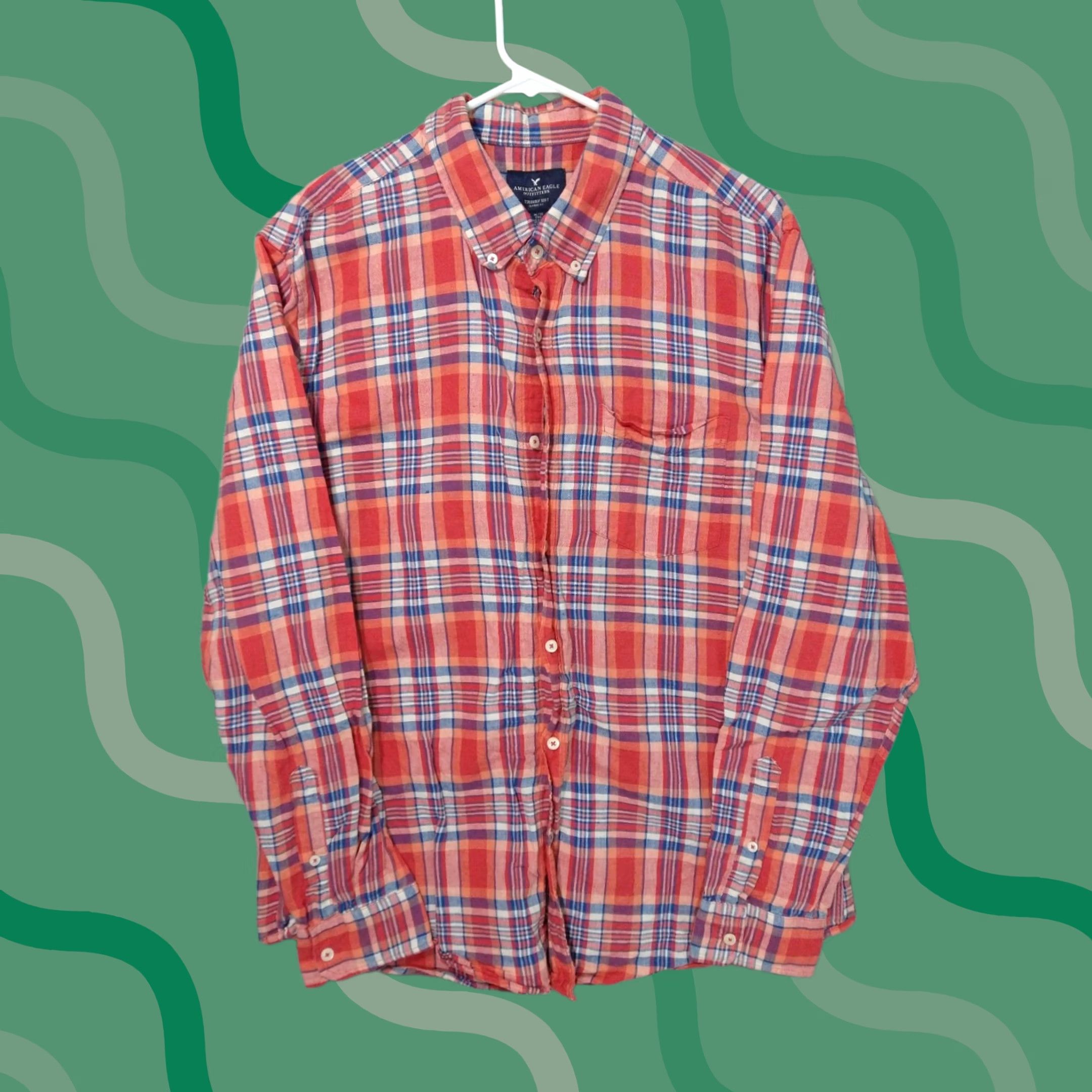 American Eagle Outfitters American Eagle Outfitters Shirt Mens XL Orange Plaid Linen Blend Long Sleeve Classic Fit Size US XL / EU 56 / 4 - 1 Thumbnail