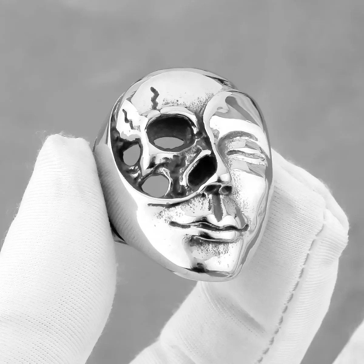 Vintage Gothic Mask Skull Ring Size 44 - 3 Thumbnail