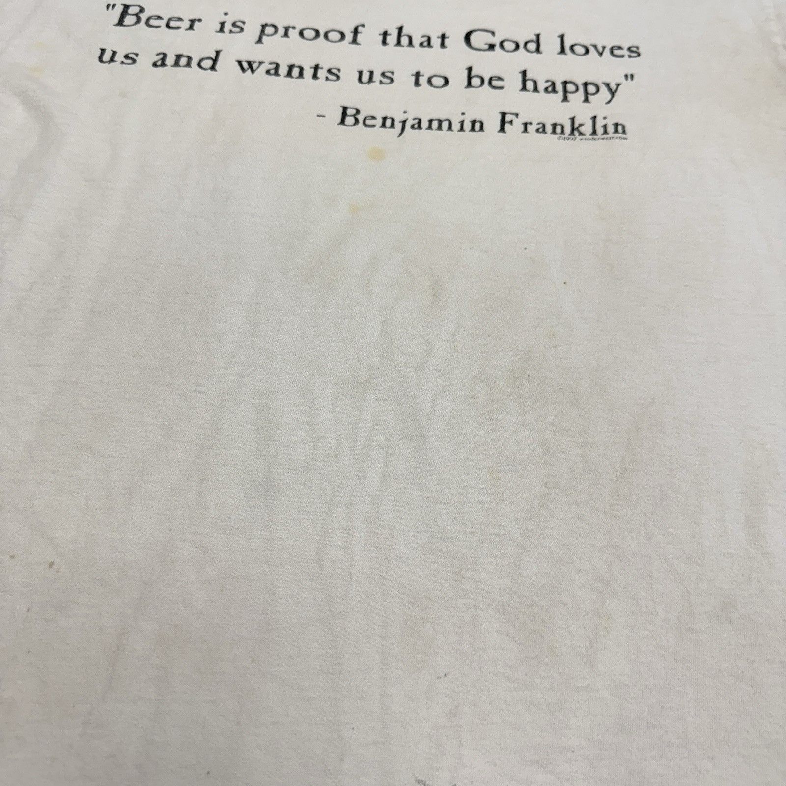 Vintage Vintage 90s Ben Franklin Beer Quote T Shirt Mens XL White Size US XL / EU 56 / 4 - 7 Thumbnail