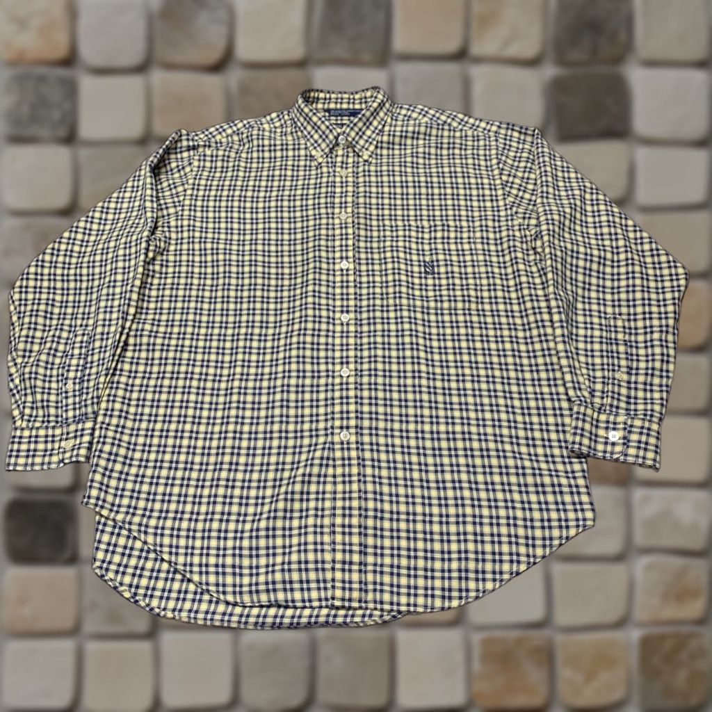 Nautica Nautica Button Down Long Sleeve Shirt Yellow Black Plaid Cotton Mens Size Large Size US L / EU 52-54 / 3 - 1 Thumbnail