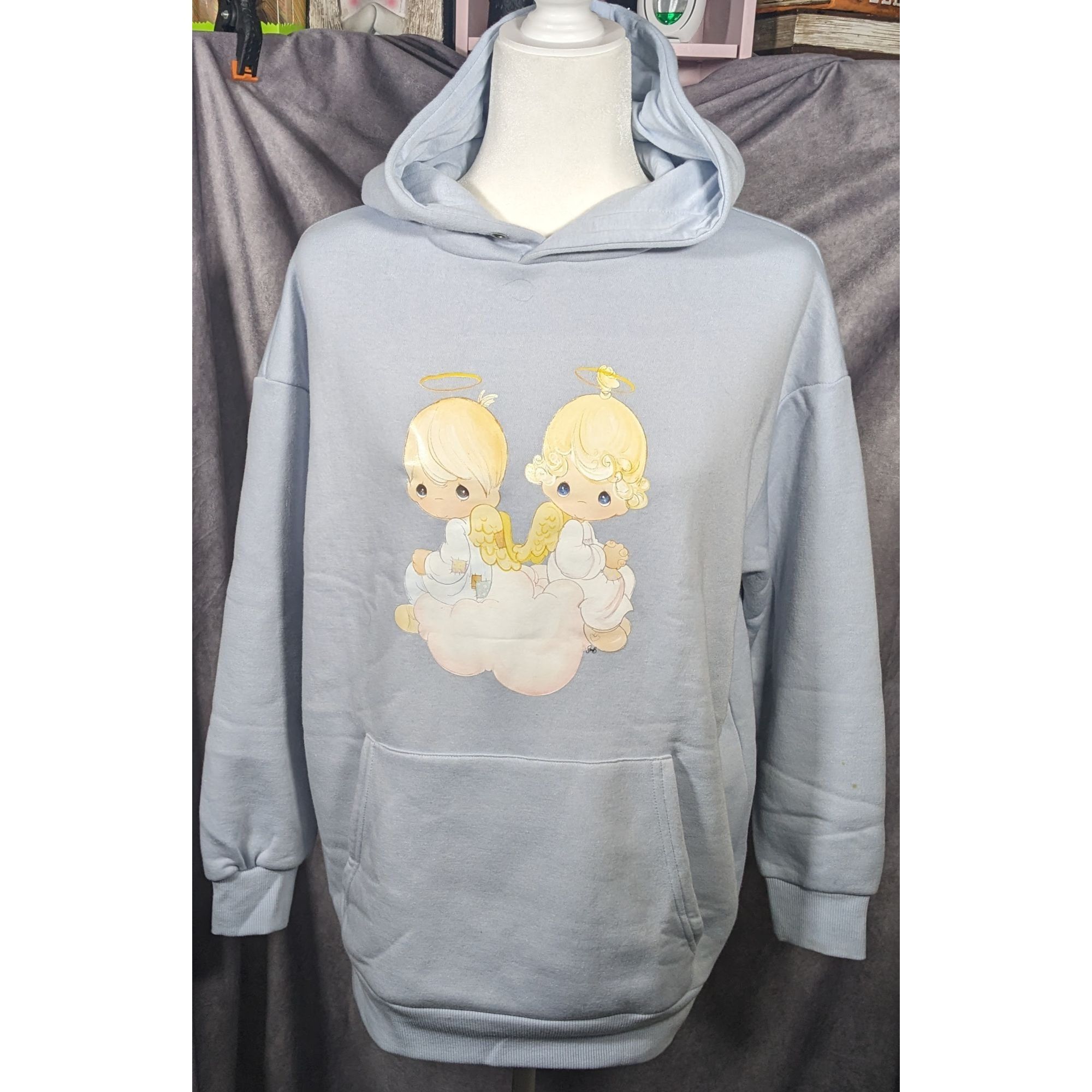 Forever 21 Precious Moments Angel Light Blue Super Soft Oversized Hoodi Size S / US 4 / IT 40 - 8 Thumbnail