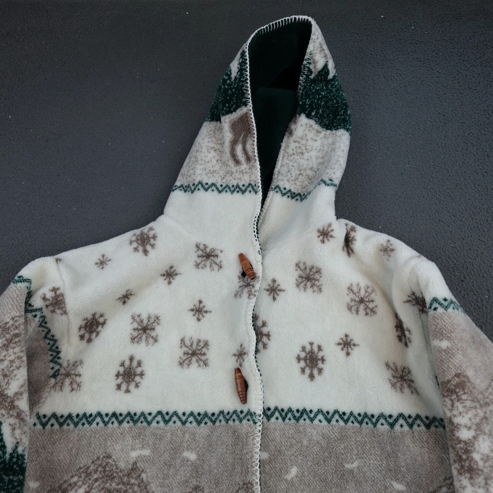 Vintage Denali Coat Womens Medium White Fleece Hooded Toggle Moose Print Lined Parka Button Pocket Swing Size M / US 6-8 / IT 42-44 - 3 Thumbnail