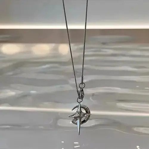 Chain x Jewelry Moon Star Pendant Galaxy Necklace in Silver, Men's
