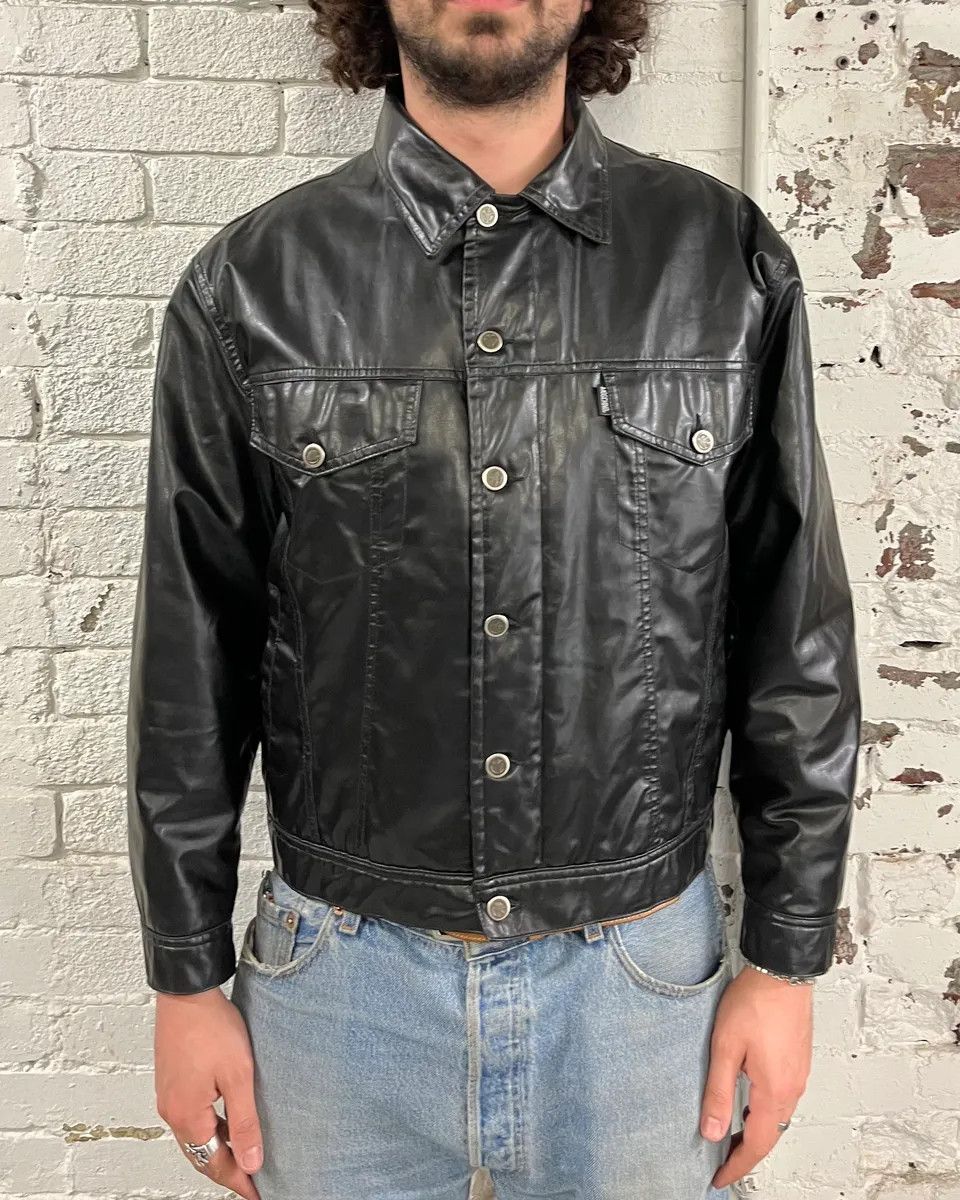 Moschino 1990s Moschino Black Trucker Eco Leather Jacket Size US S / EU 44-46 / 1 - 2 Thumbnail