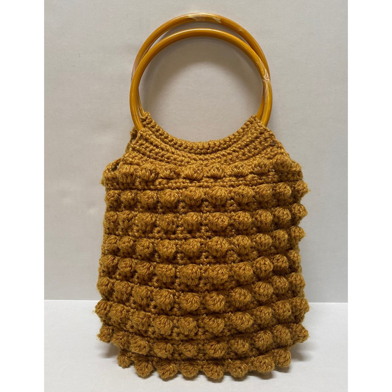 The Unbranded Brand Vtg Handmade Popcorn Crochet Bag Boho Handle Yarn Purse Size ONE SIZE - 2 Thumbnail