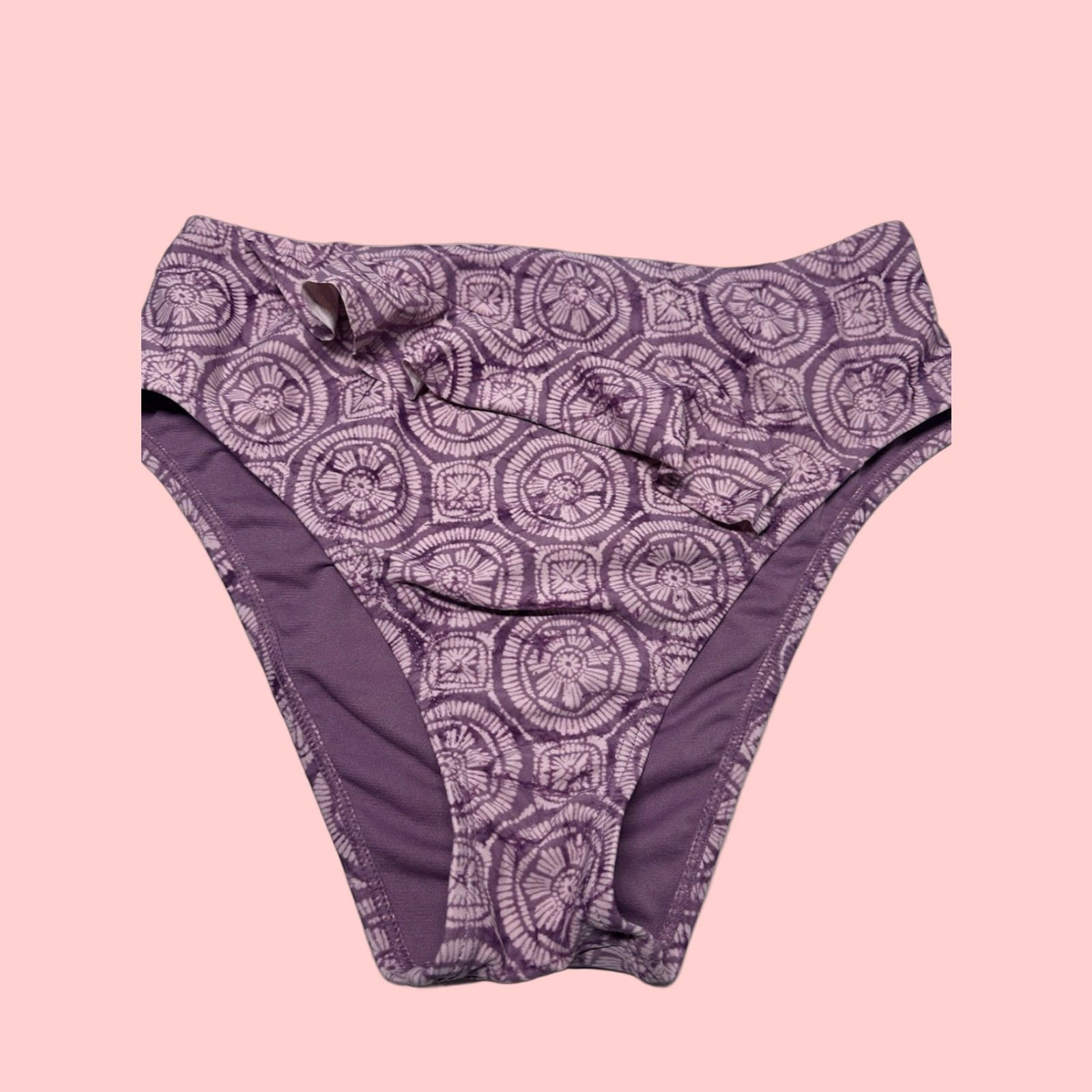 Vintage Shade & Shore Bikini Bottom Women's Large Pink Floral Ruffle Nylon Womens (Size 36)