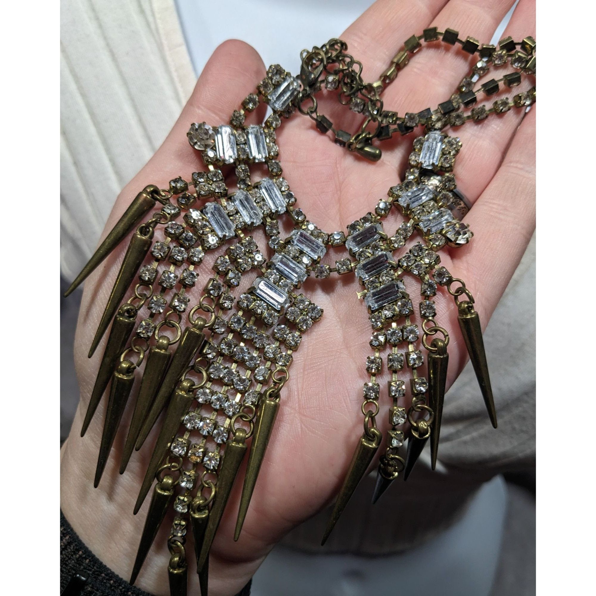 Other Industrial Glam Rhinestone Gold Tone Statement Necklace Size ONE SIZE - 7 Thumbnail