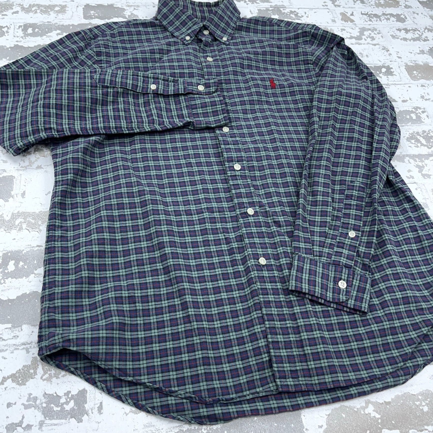 Ralph Lauren VINTAGE Ralph Lauren Shirt Men Large Blue Red Button Up Oxford Cloth Tartan Plaid OCBD - 90s Inspired, Preppy Mens Clothing Size US L / EU 52-54 / 3 - 5 Thumbnail